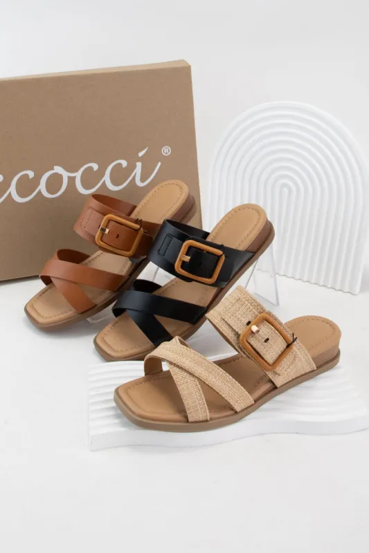 CARRY WIDE FIT SQAURE TOE MINI WEDGE SANDALS sold by CCOCCI