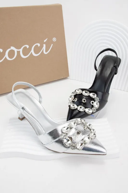 INVENT BEDAZZLED BUCKLE POINTED-TOE KITTEN HEELS sold by CCOCCI