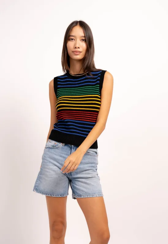 Rainbow Thin Stripe Black Tank Shell sold by Central Park West