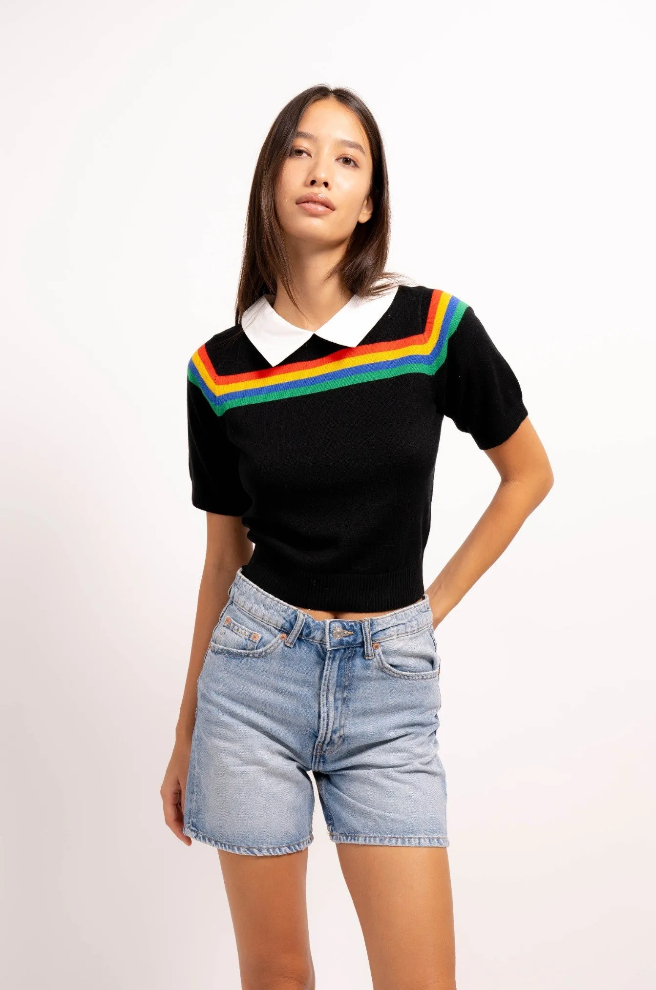Arie Rainbow Stripe Short Sleeve Polo sold by Central Park West