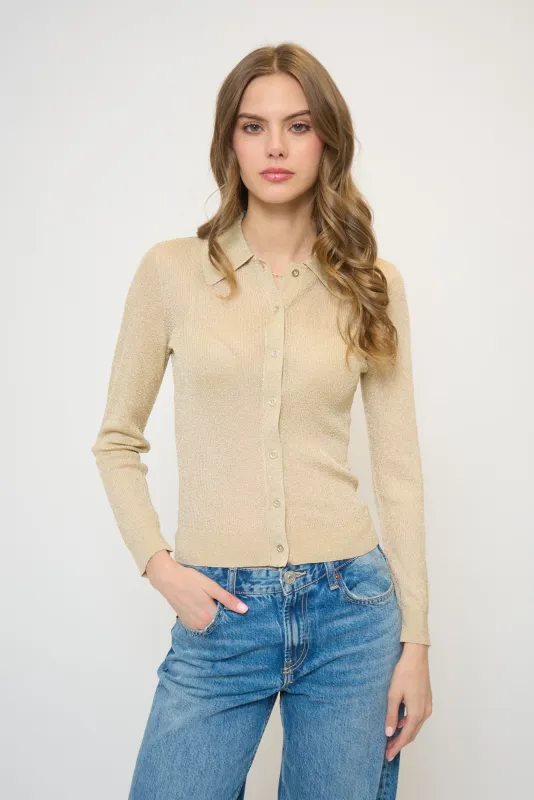 Colette Ribbed Button Up Lurex Sweater sold by Central Park West