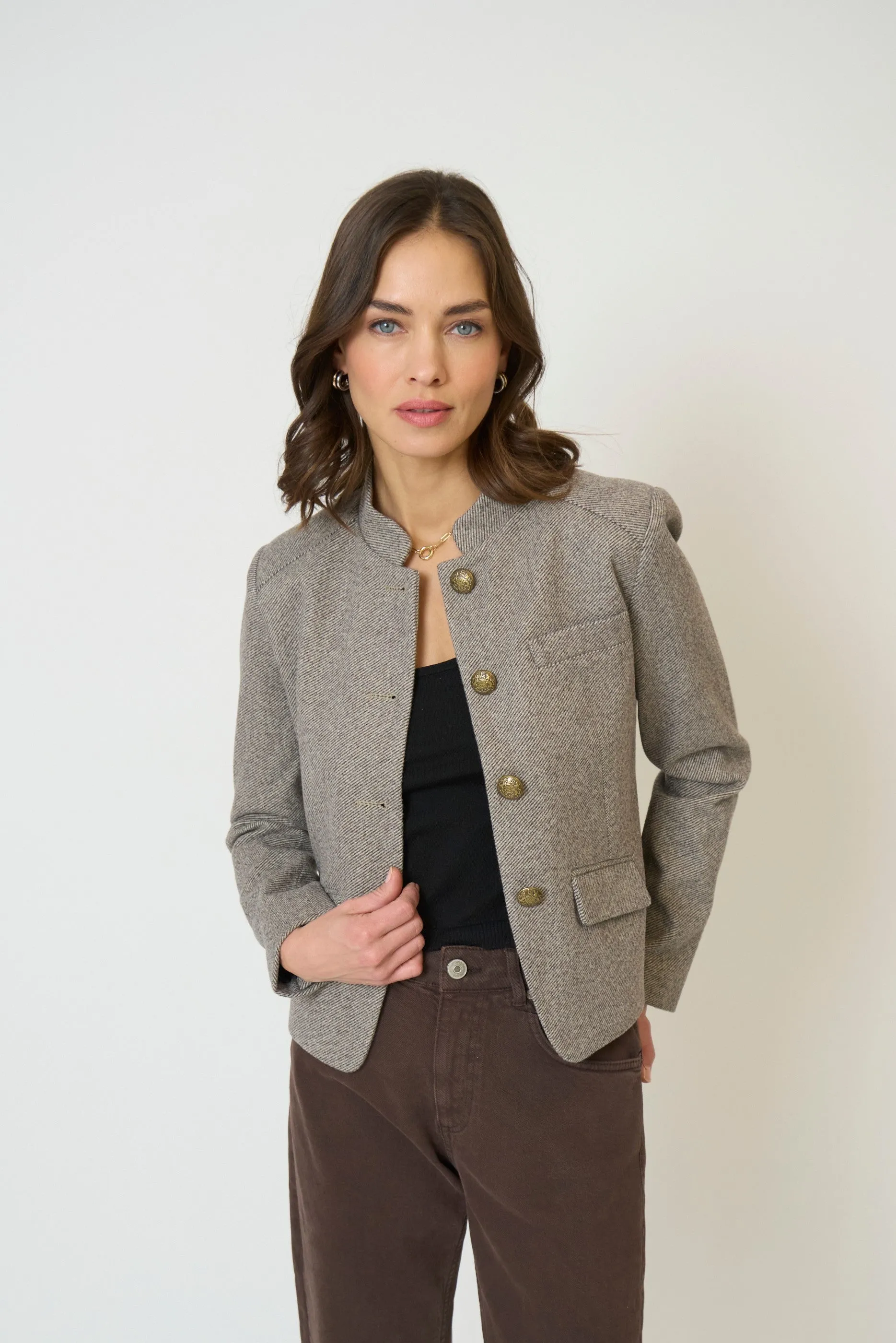 Halsey Mandarin Collar Jacket sold by Central Park West