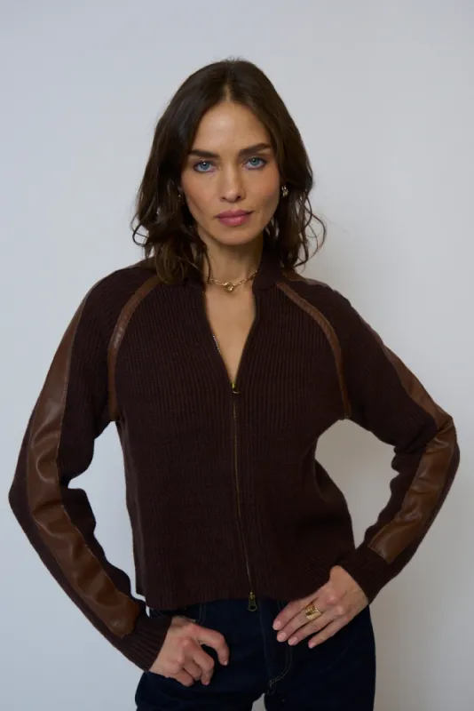 Atlas Raglan Leather Trim Zip Up sold by Central Park West