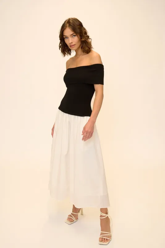 Darcy Mixed Media Off Shoulder Dress sold by Central Park West