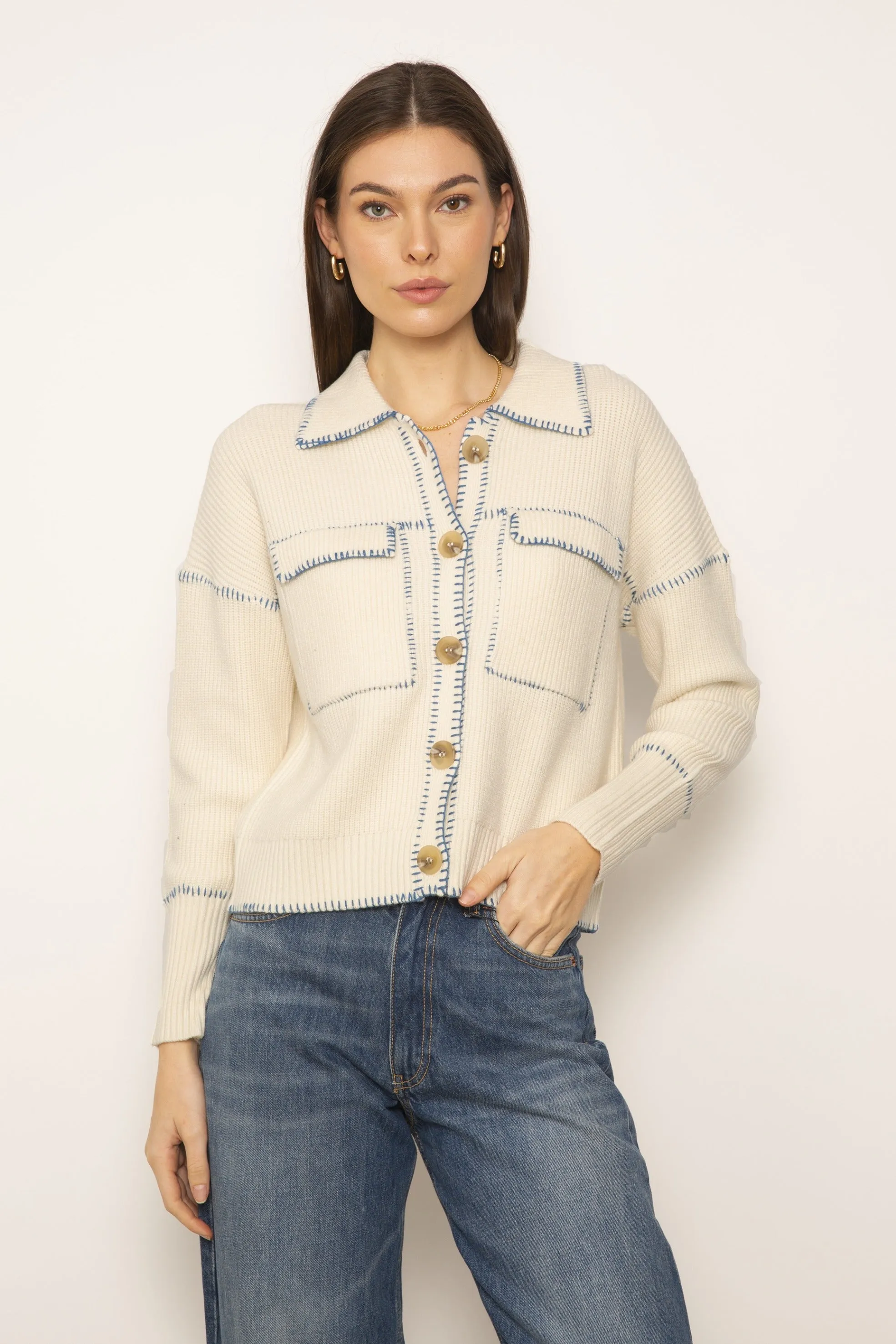 Casey Whipstitch Polo Sweater sold by Central Park West