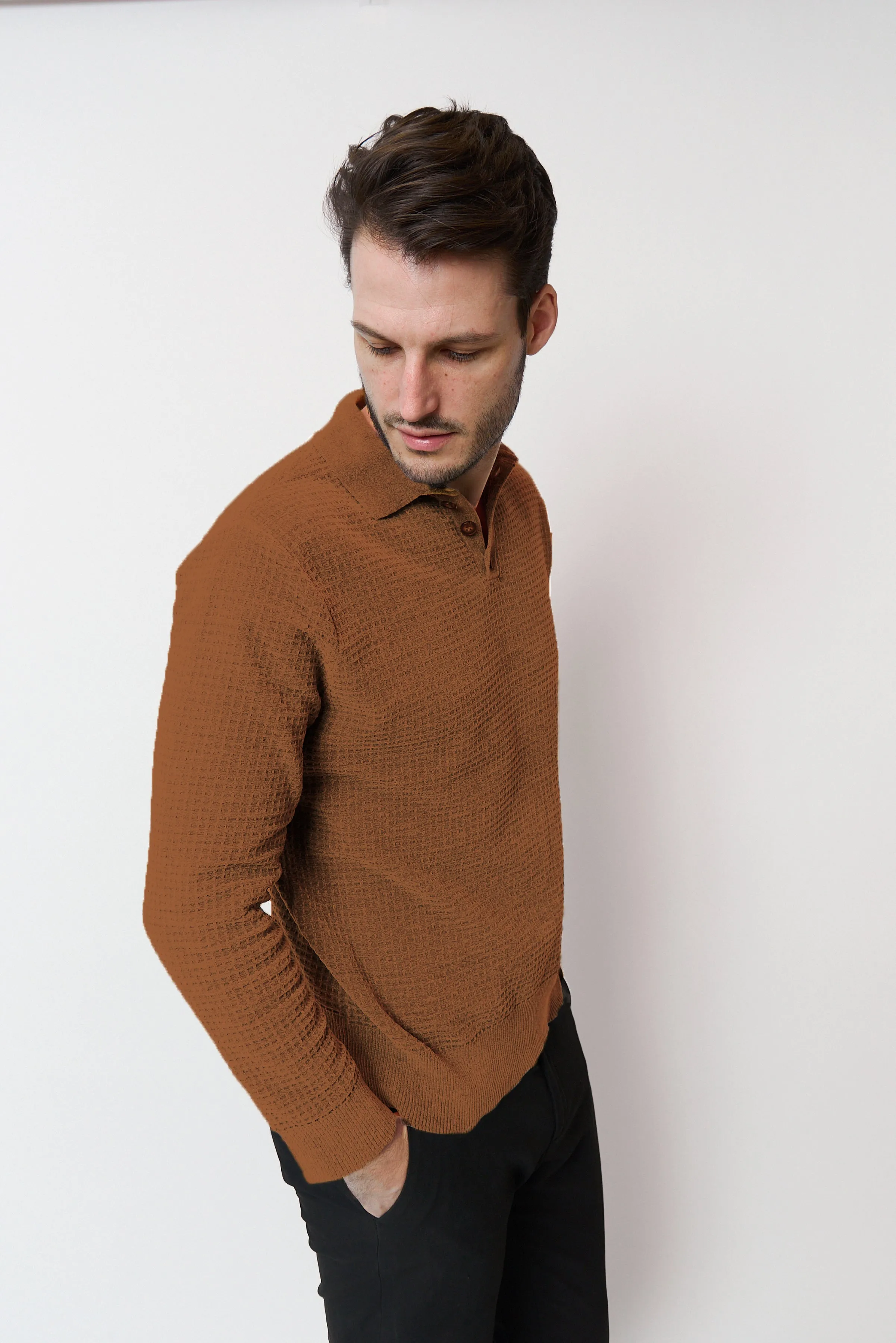 Chenille Waffle Stitch Polo sold by Central Park West