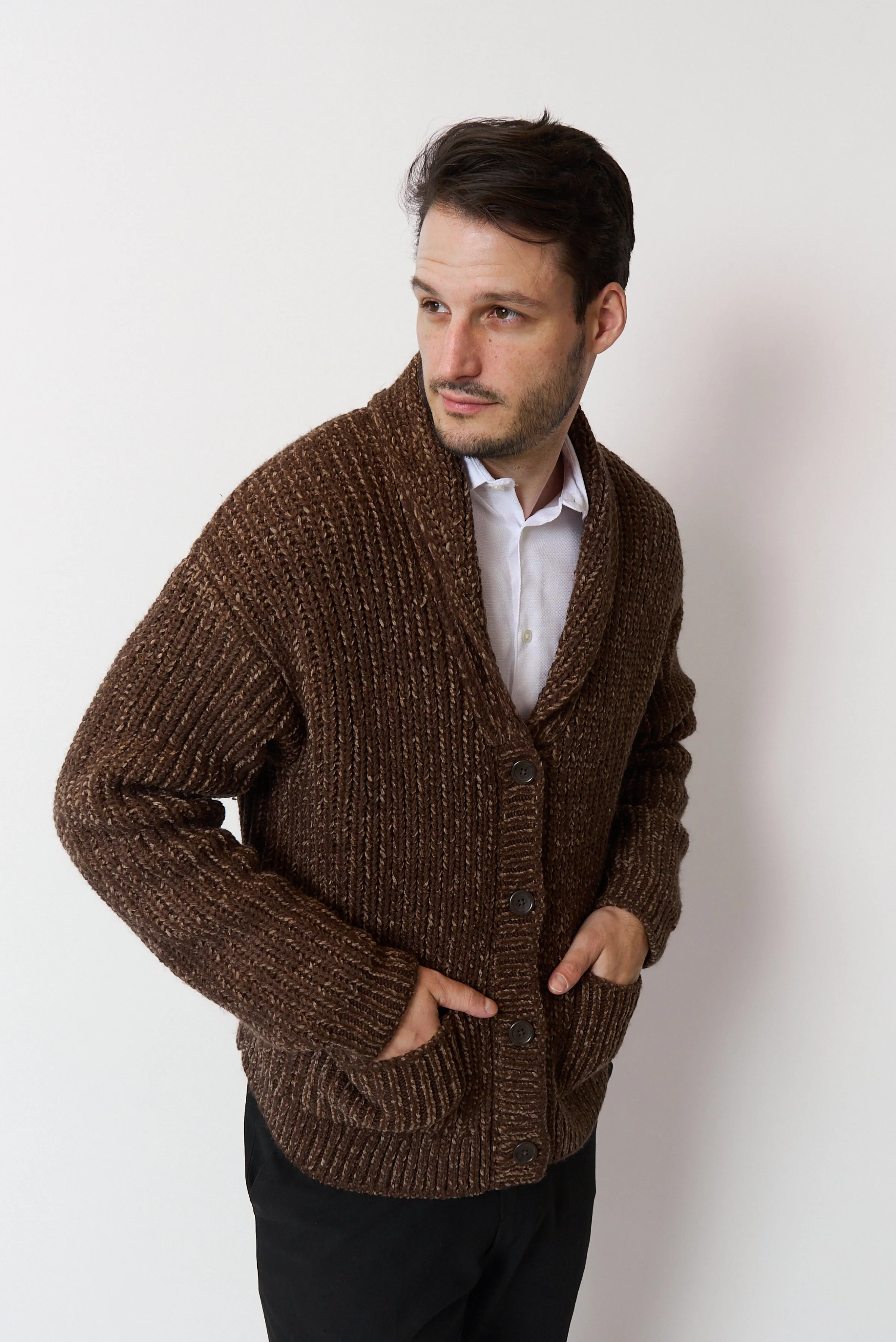 Chenille Shawl Collar Cardigan sold by Central Park West