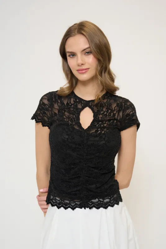 Stella Ruched Lace Top sold by Central Park West