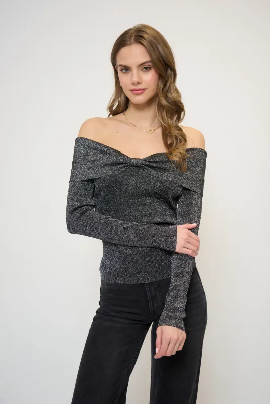 Colette Ribbed Lurex Off The Shoulder Sweater sold by Central Park West
