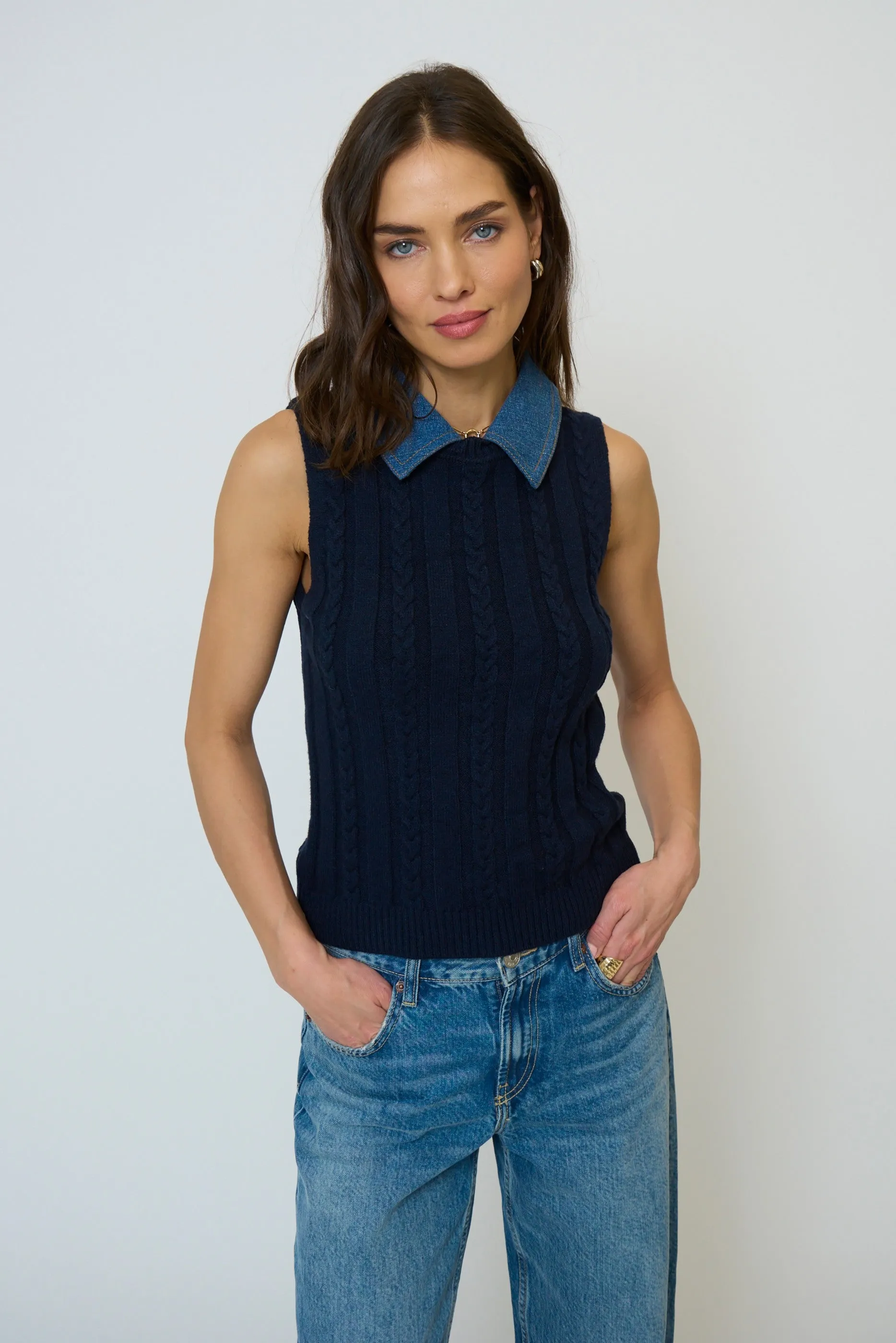 Dash Denim Collared Shell sold by Central Park West