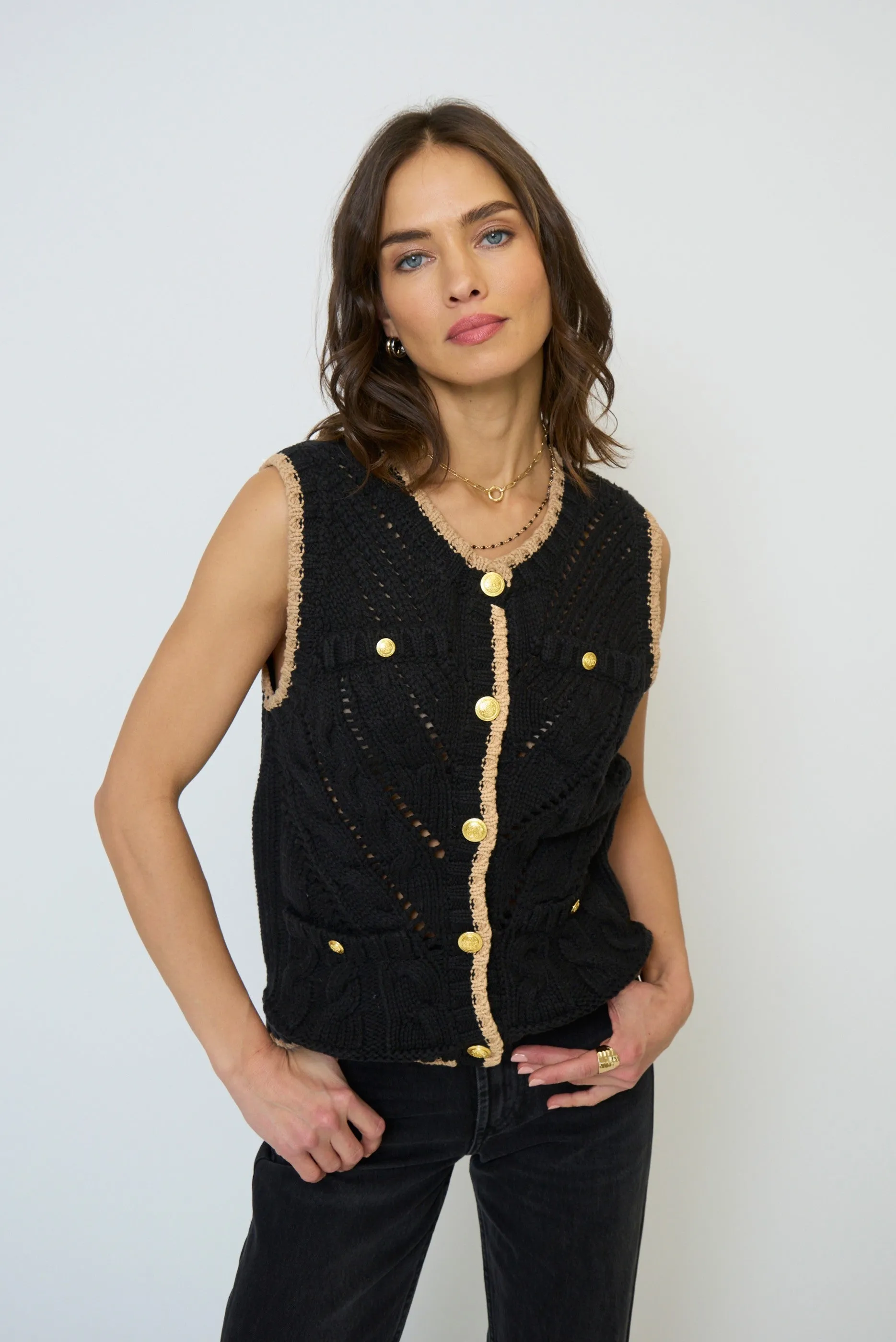 Brooke Pointelle Cable Vest sold by Central Park West