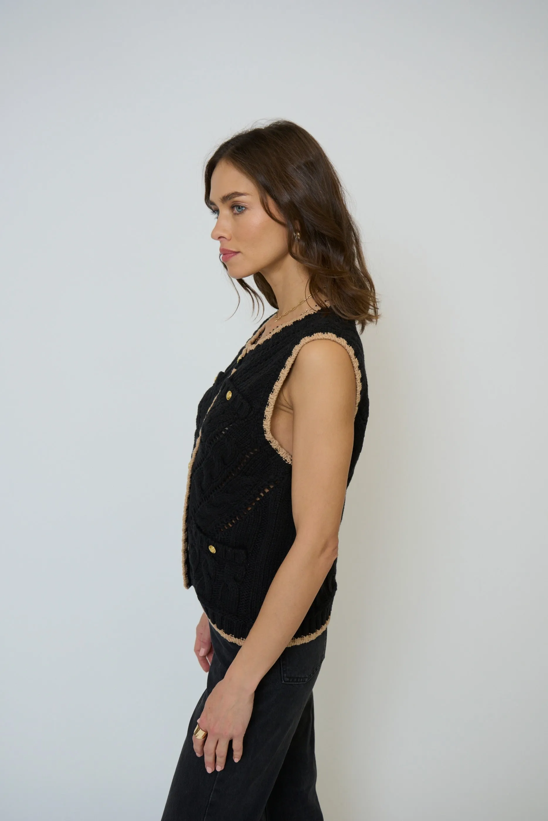 Brooke Pointelle Cable Vest sold by Central Park West product image thumbnail 2