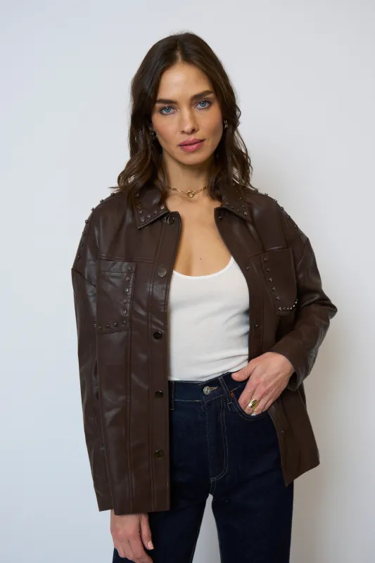 Jay Studded Leather Shacket sold by Central Park West