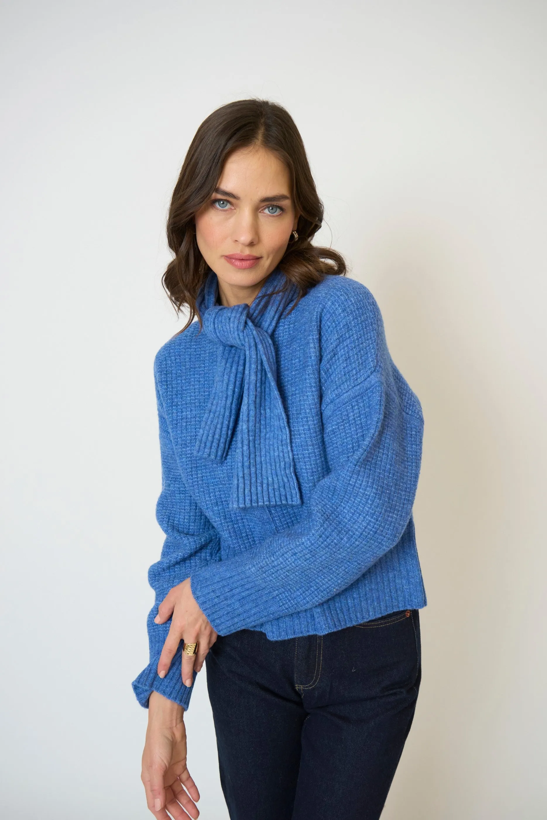 Rayna Scarf Neck Waffle Stitch Sweater sold by Central Park West