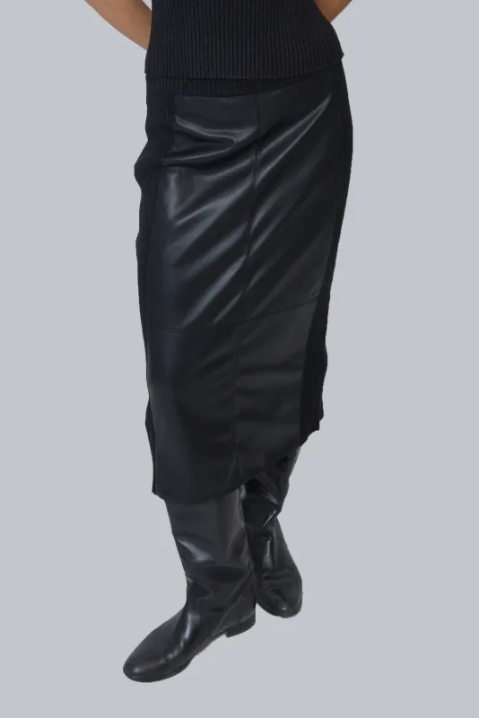 Milan Vegan Leather Combo Skirt sold by Central Park West