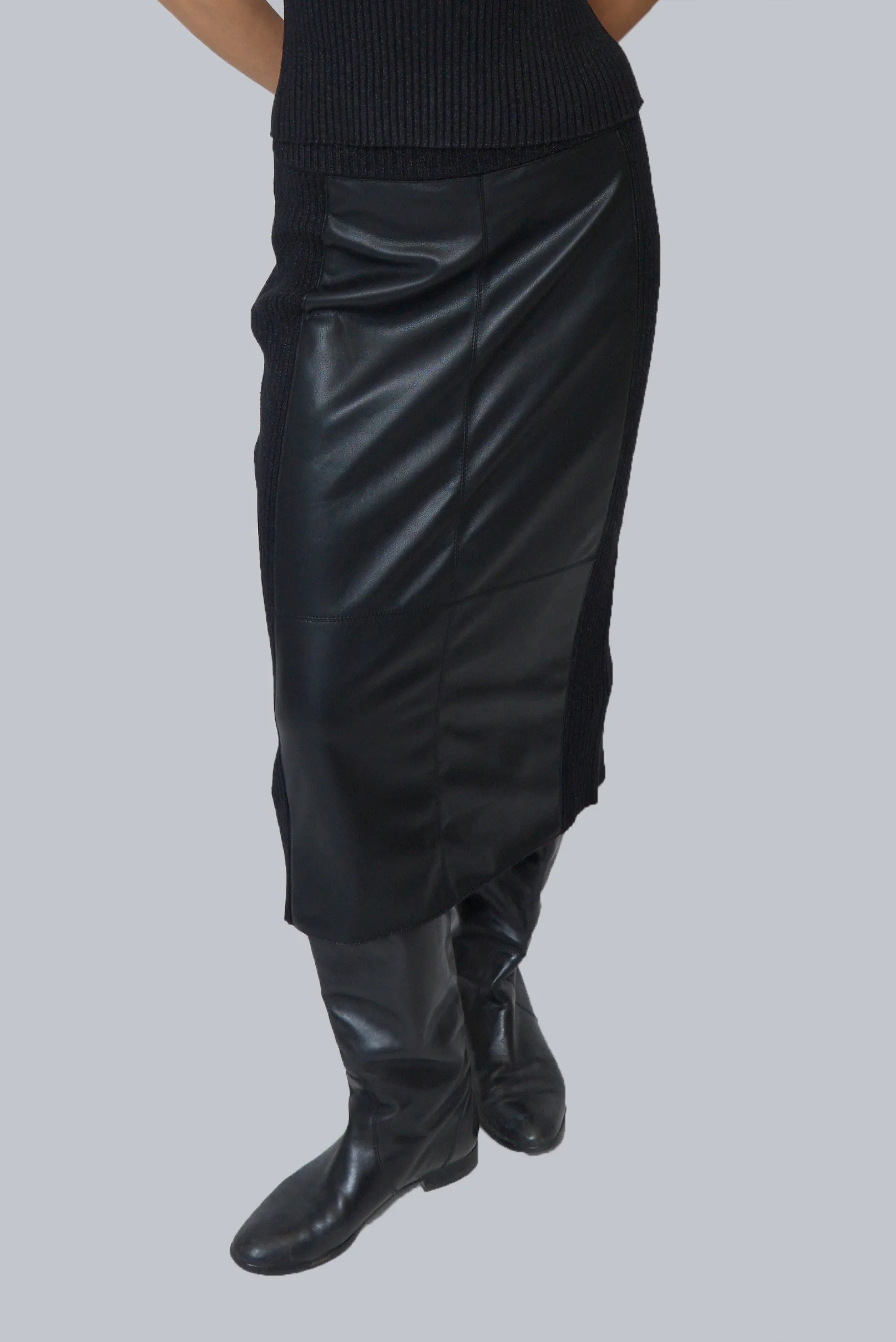Milan Vegan Leather Combo Skirt sold by Central Park West
