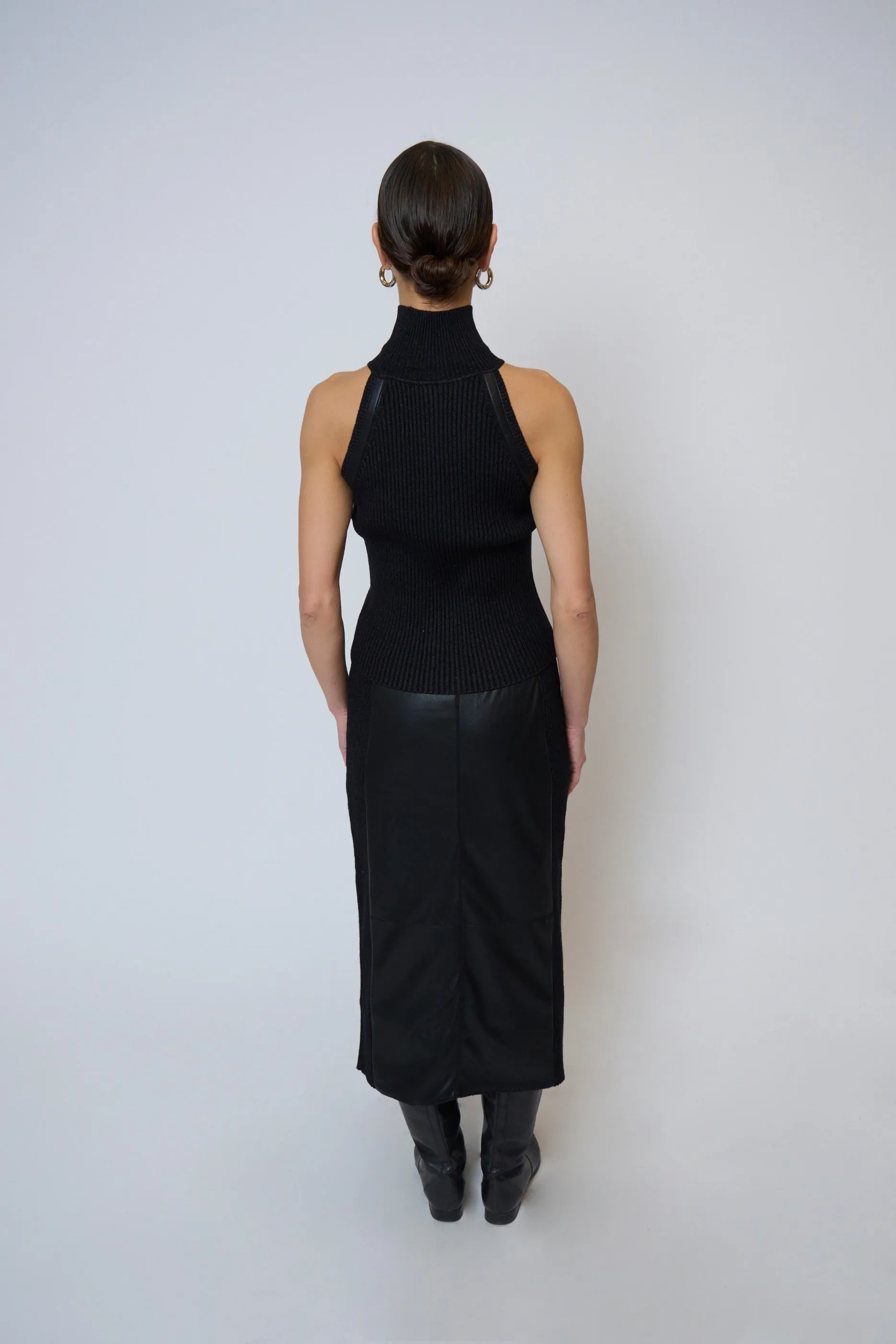Milan Vegan Leather Accent Sleeveless T-Neck sold by Central Park West product image thumbnail 3