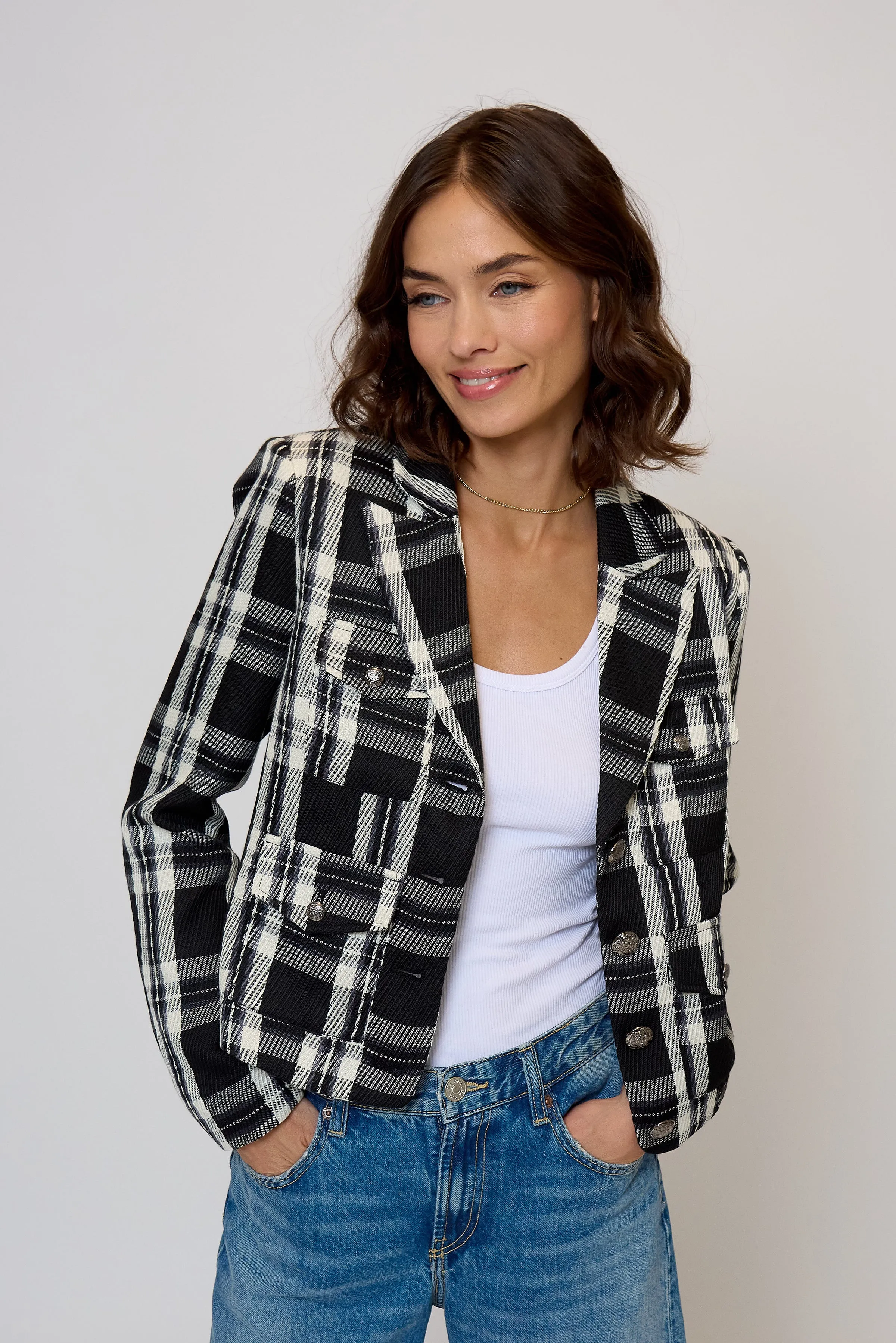 Olive Cropped Plaid Jacket sold by Central Park West