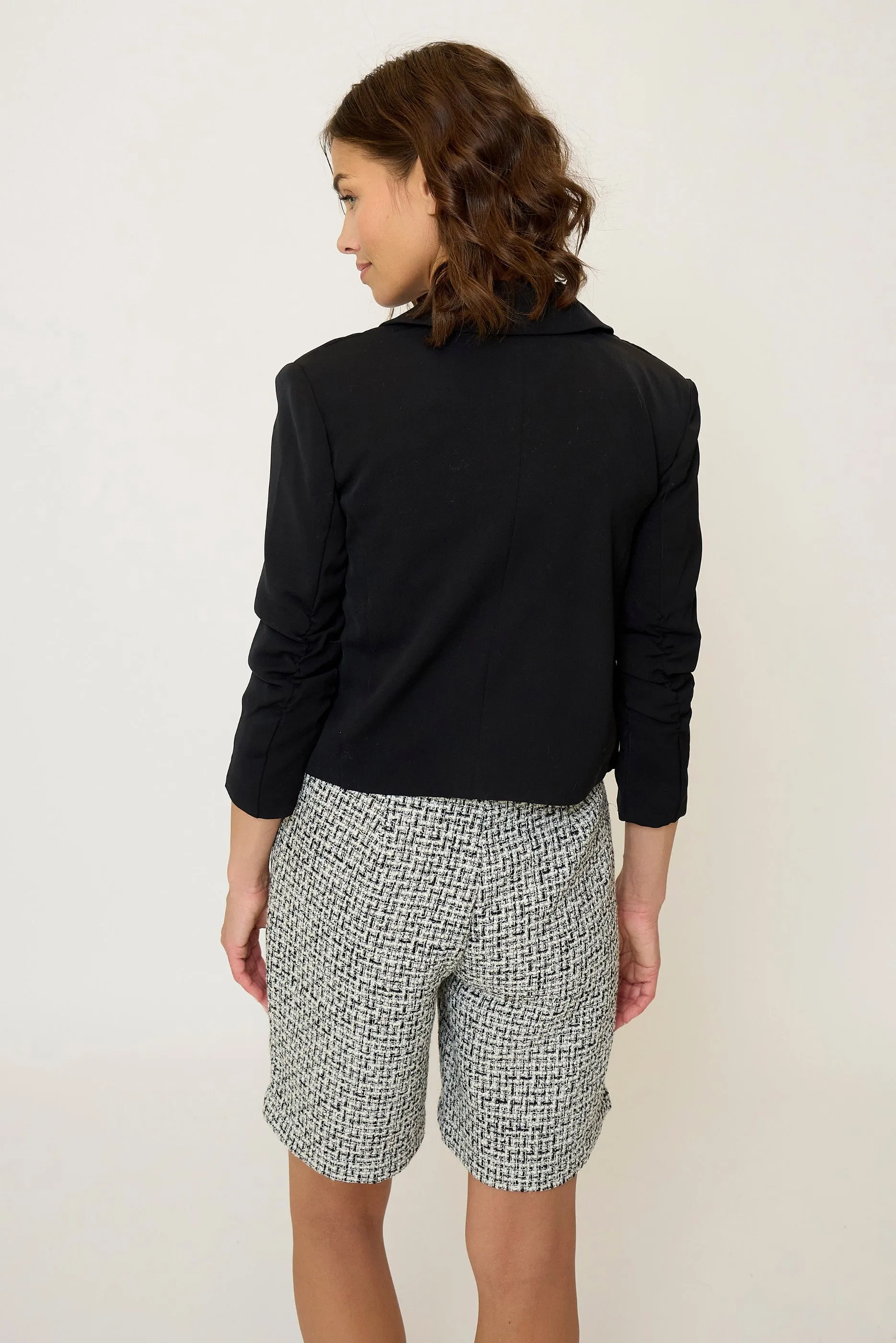 Olive Cropped Scrunch Sleeve Blazer sold by Central Park West product image thumbnail 5