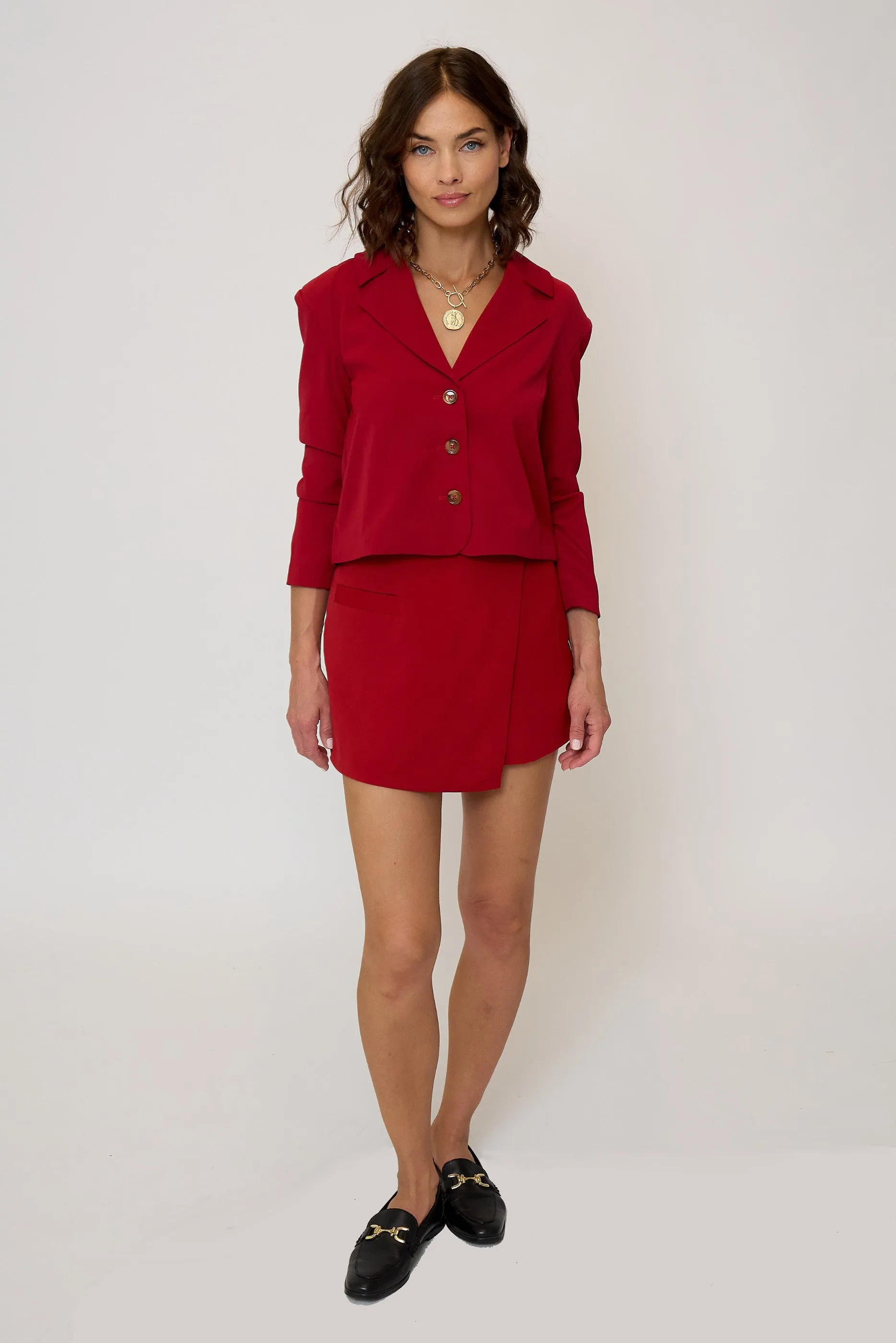 Olive Cropped Scrunch Sleeve Blazer sold by Central Park West product image thumbnail 2