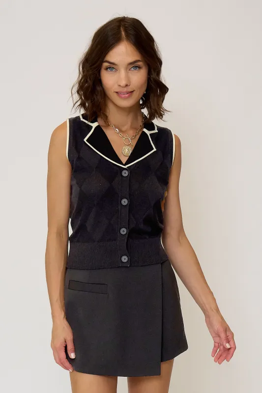 Olive Diamond Stitch Vest sold by Central Park West