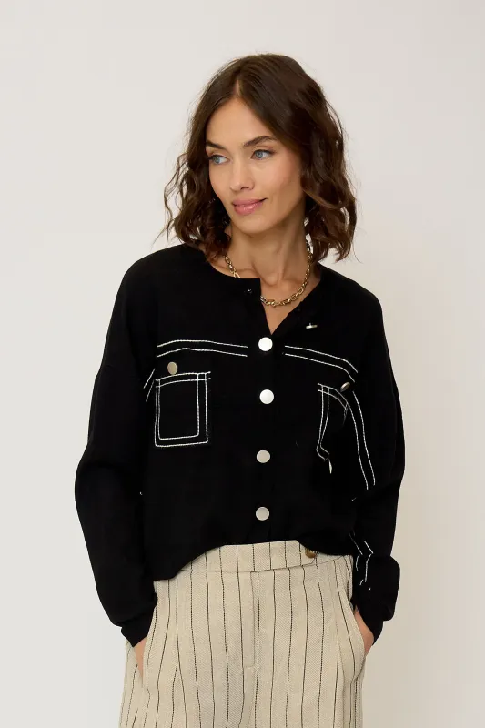 Olive Oversized Topstitch Cardigan sold by Central Park West