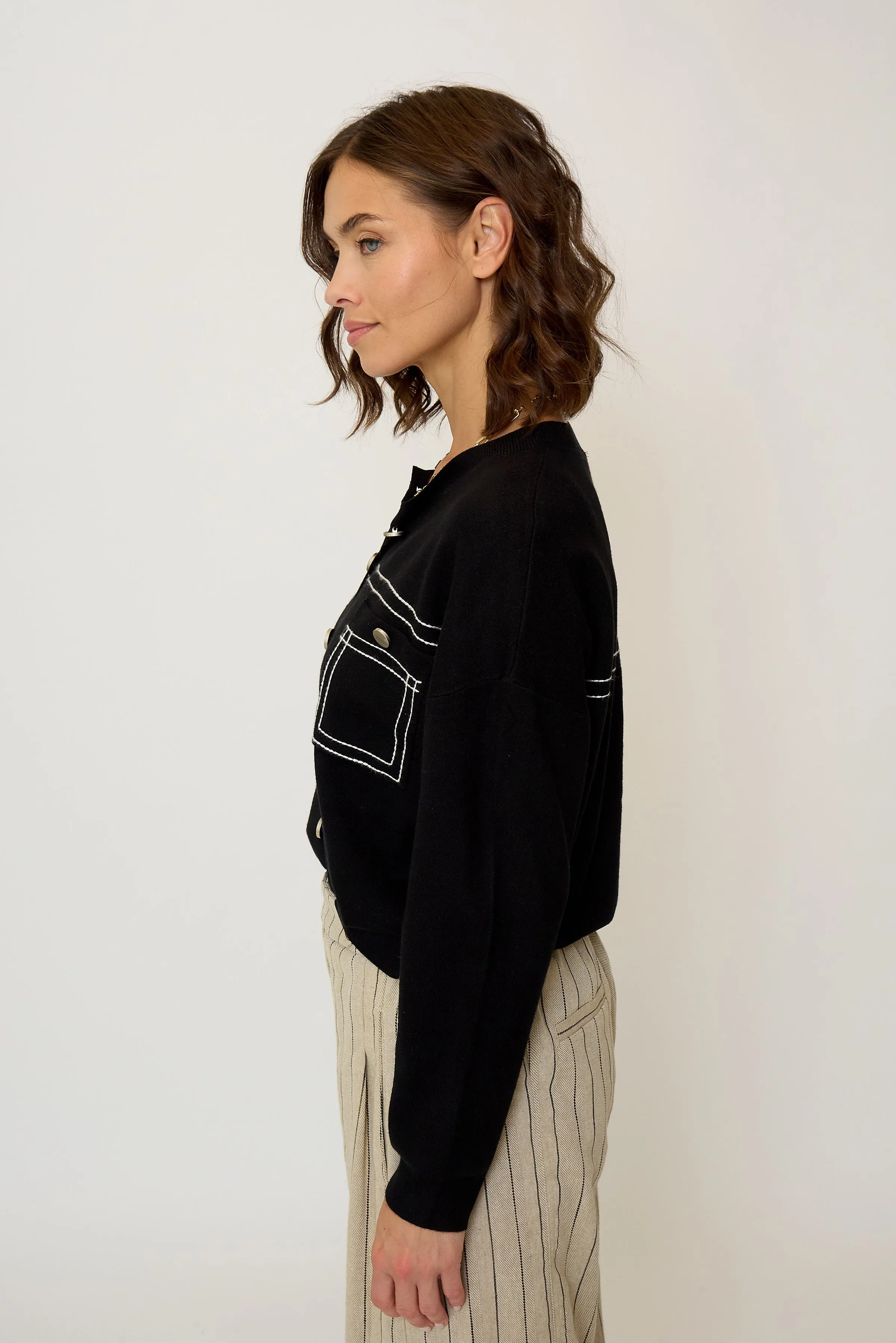 Olive Oversized Topstitch Cardigan sold by Central Park West product image thumbnail 2