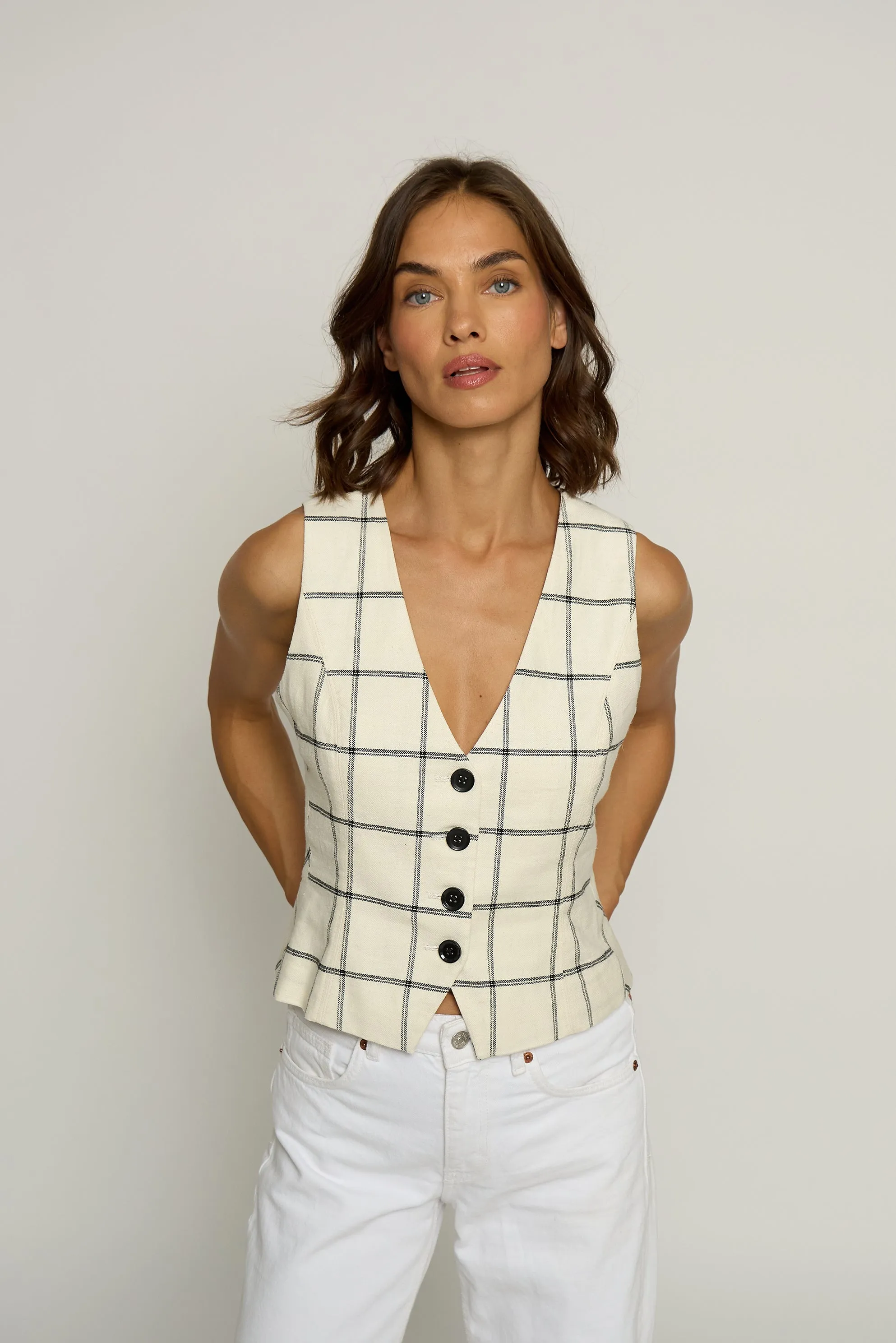 Two Tone Linen Vest sold by Central Park West