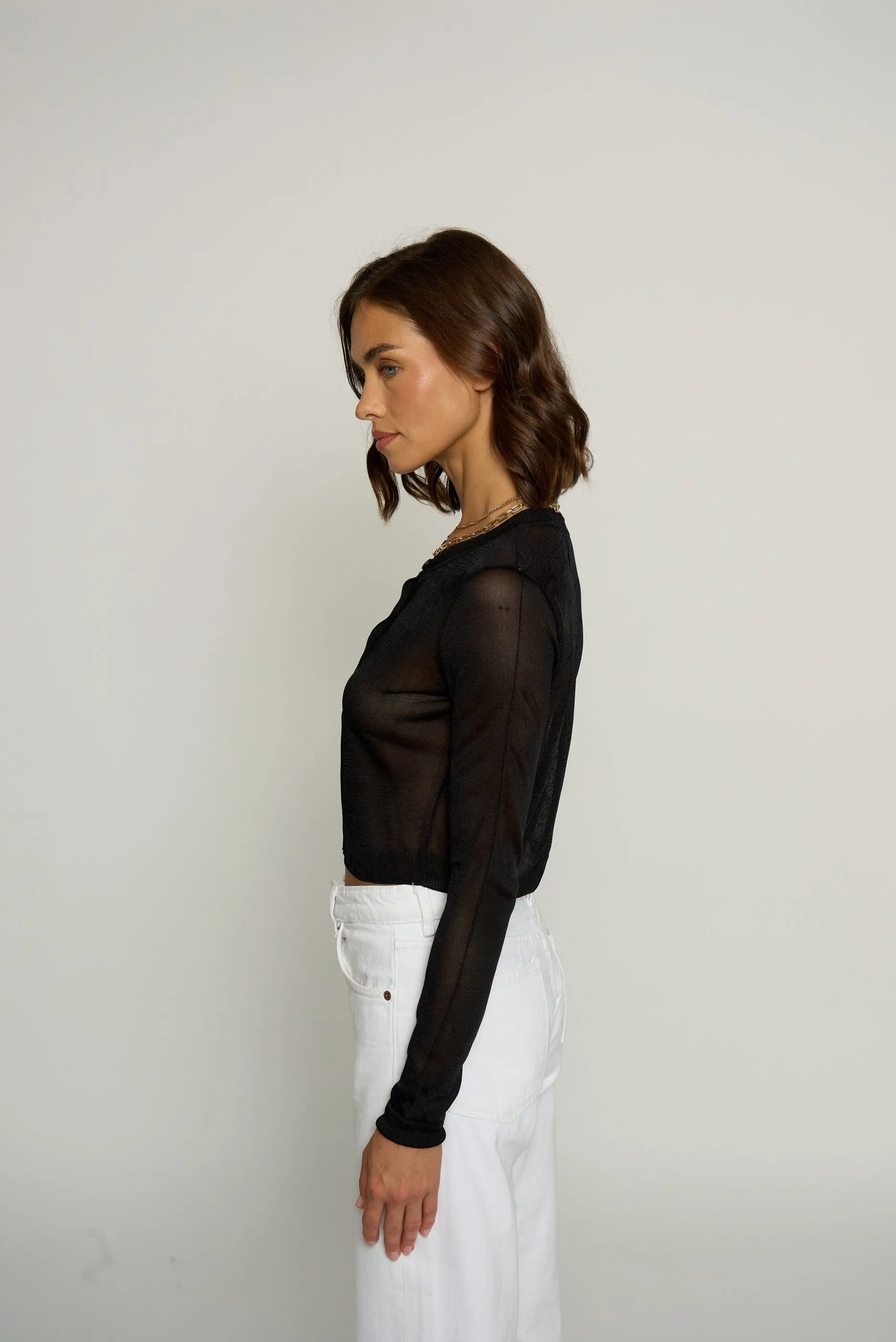 Sheer Cropped Cardigan sold by Central Park West product image thumbnail 3