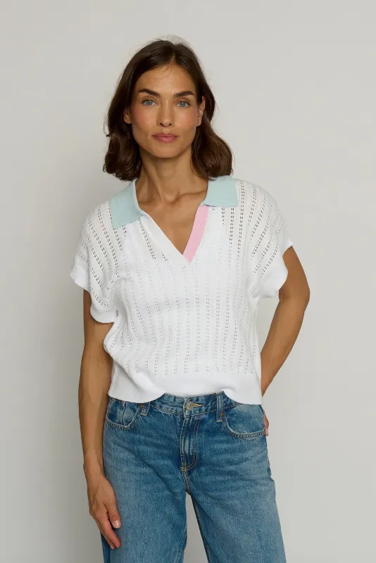 Colorblock Pointelle Polo sold by Central Park West