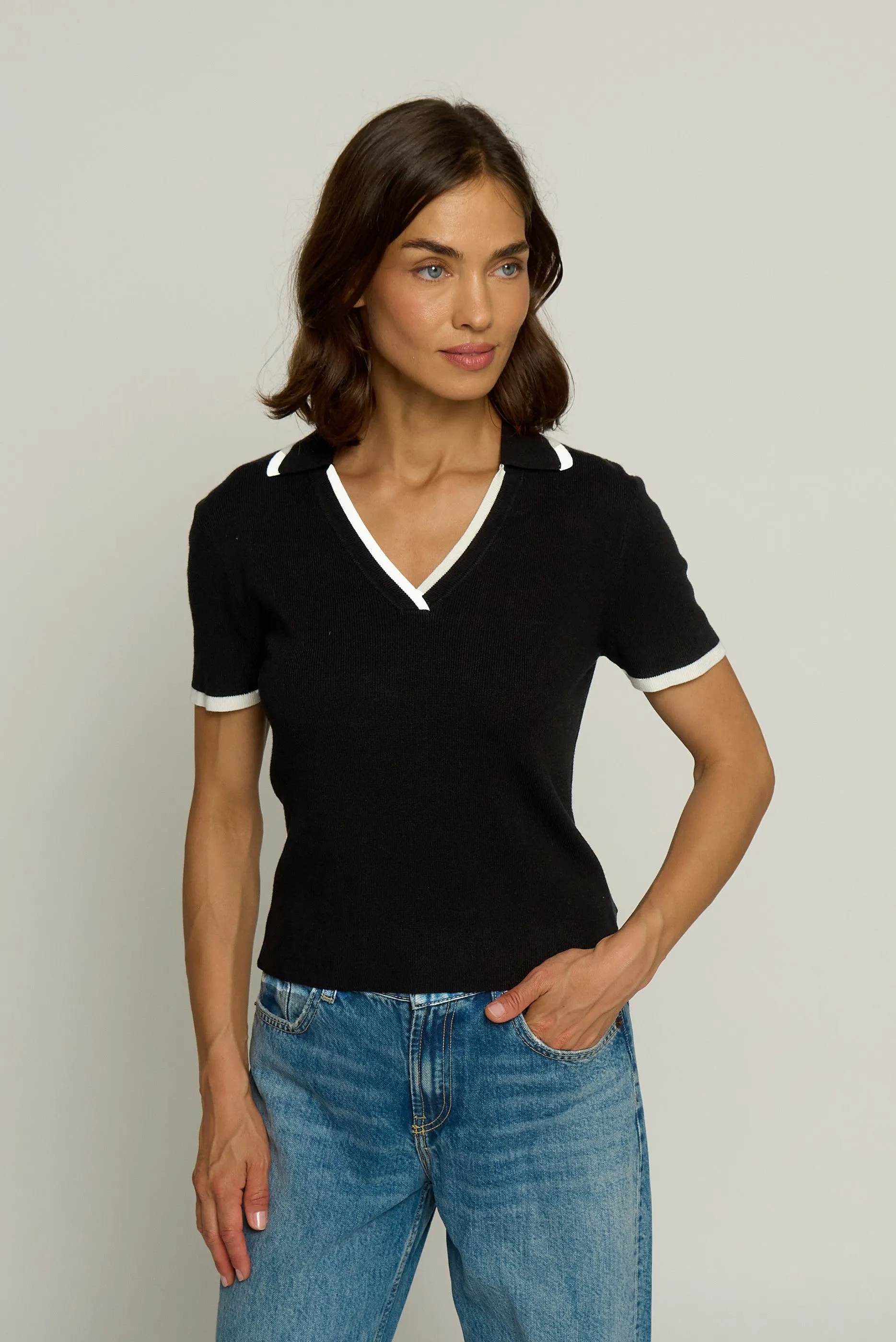 Ribbed Polo With Tipping sold by Central Park West
