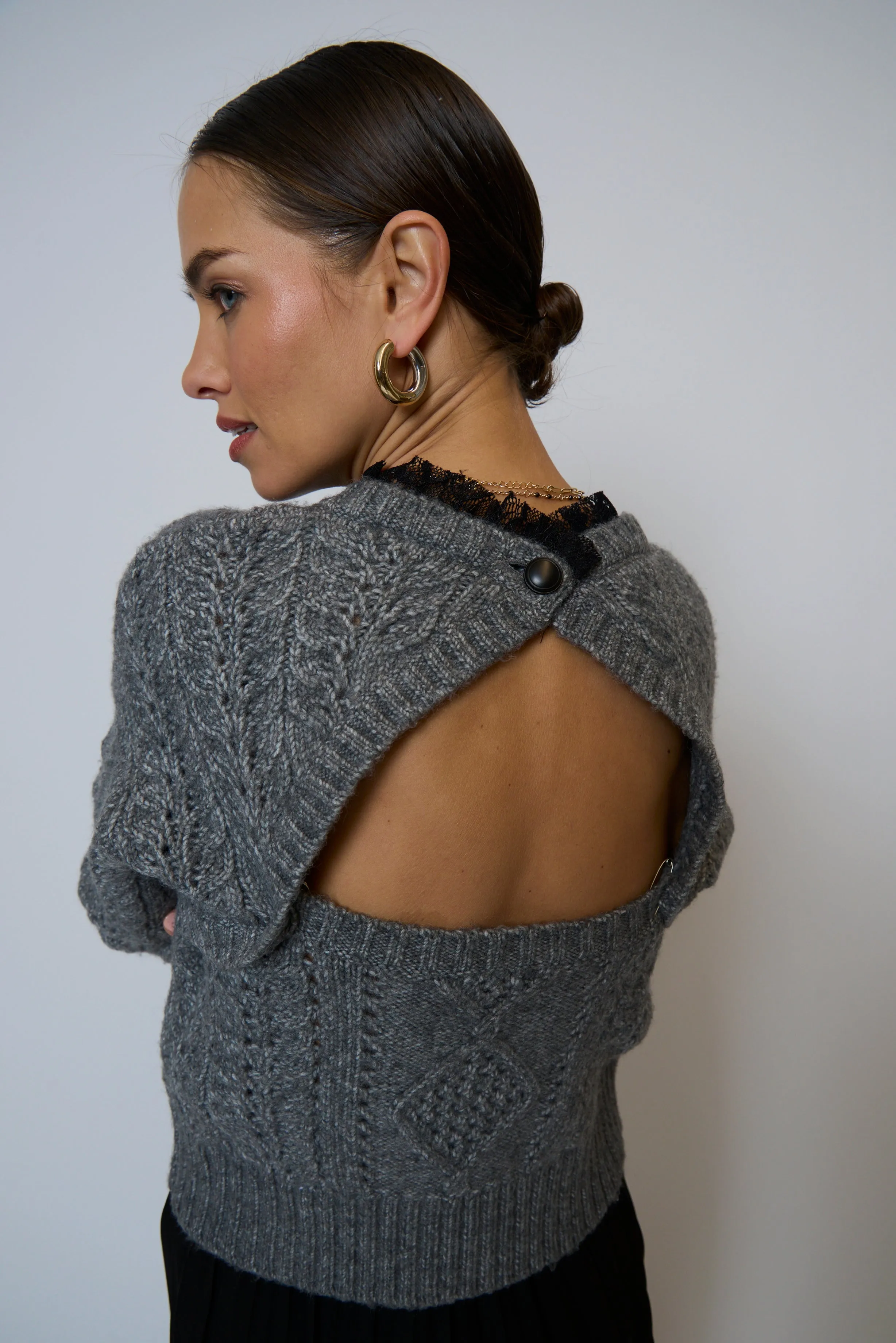 Celeste Lace Trim Cable Pullover sold by Central Park West product image thumbnail 2