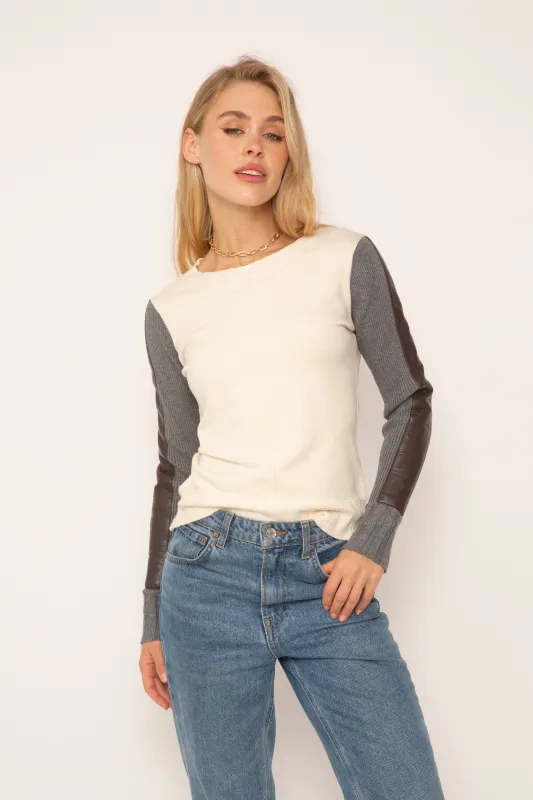 Beatrix Colorblock Crew With Faux Leather Accents sold by Central Park West