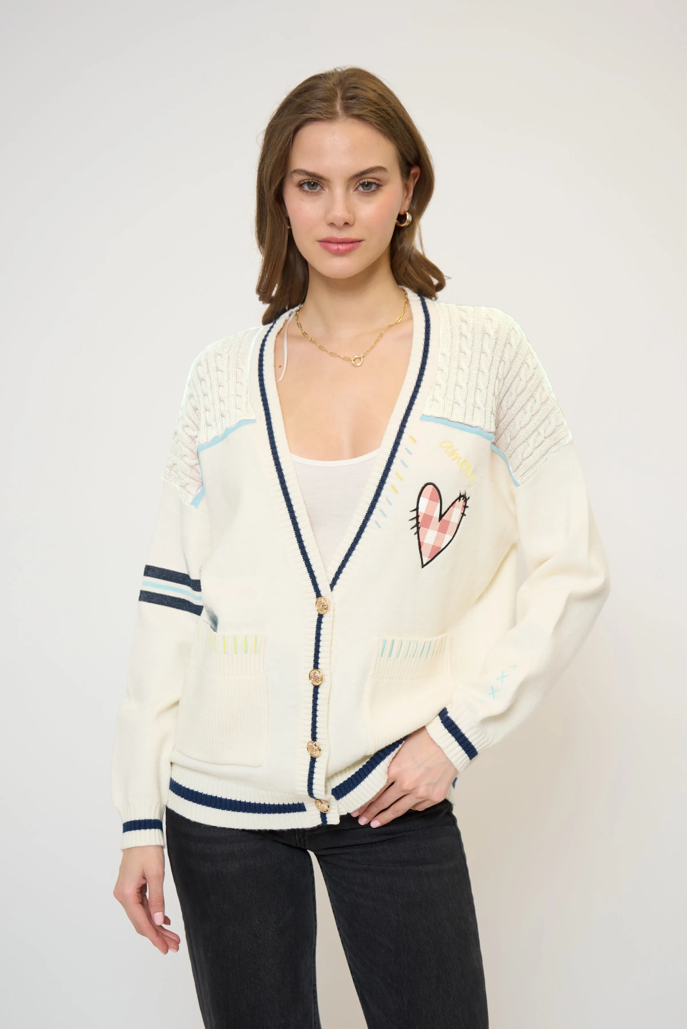 Heart Patchwork Cardi sold by Central Park West