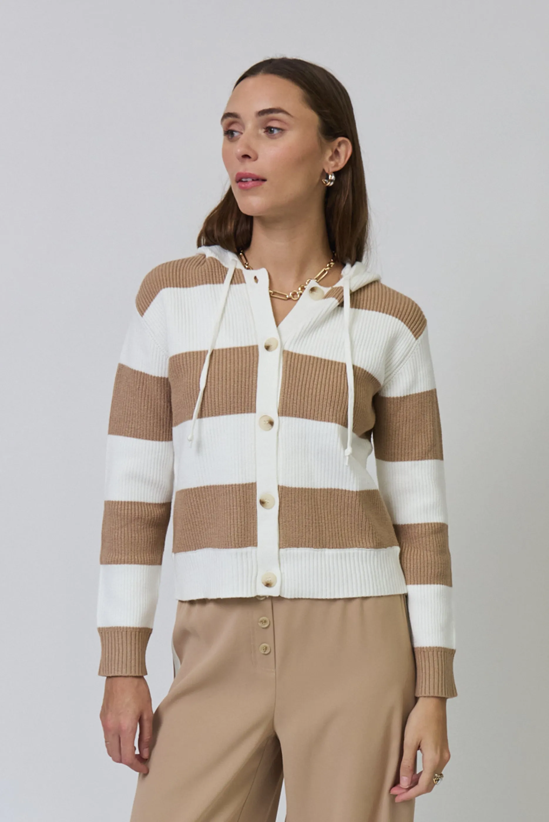 Chloe Hooded Rugby Cardigan sold by Central Park West