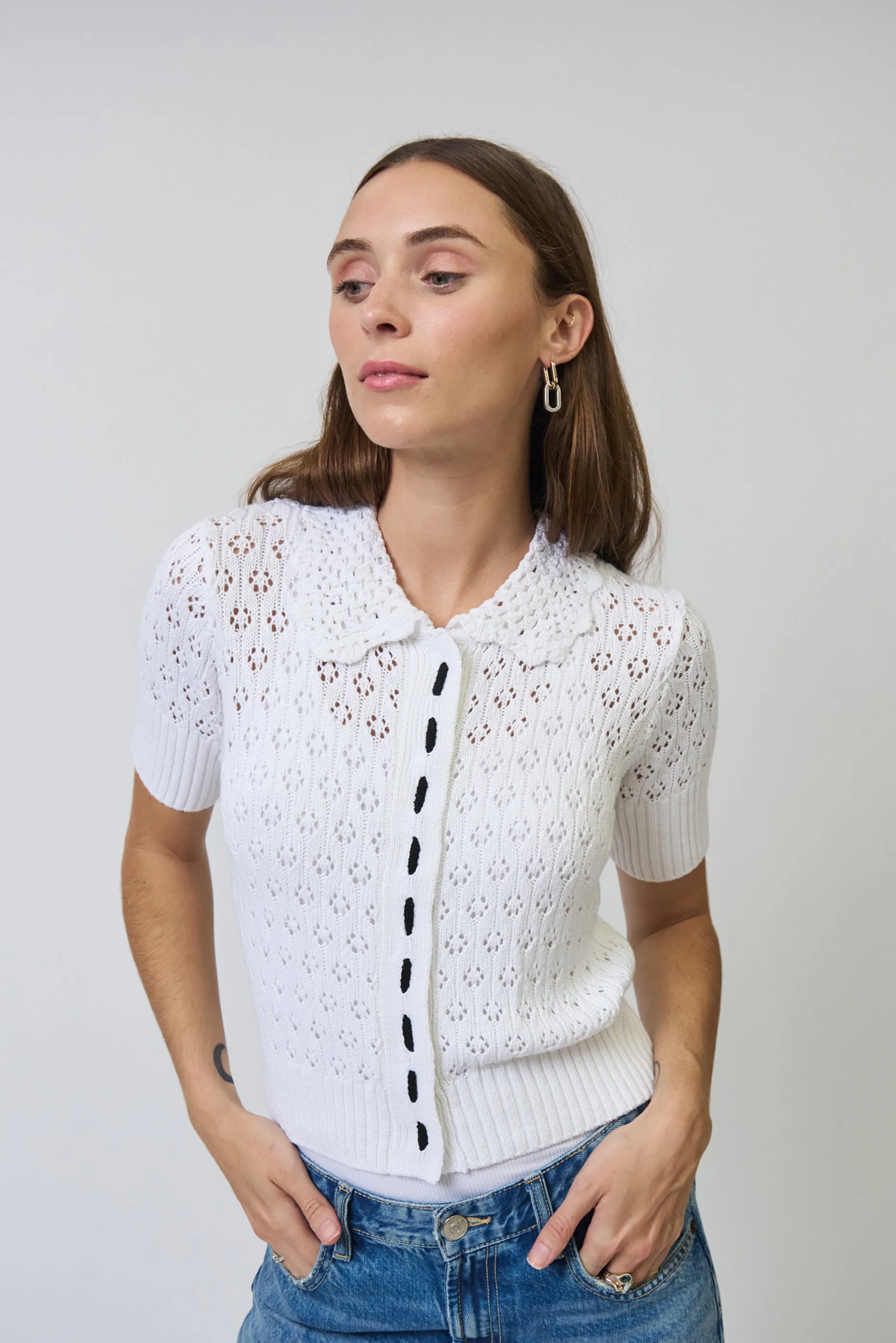 Charli Eyelet Stitch Top sold by Central Park West
