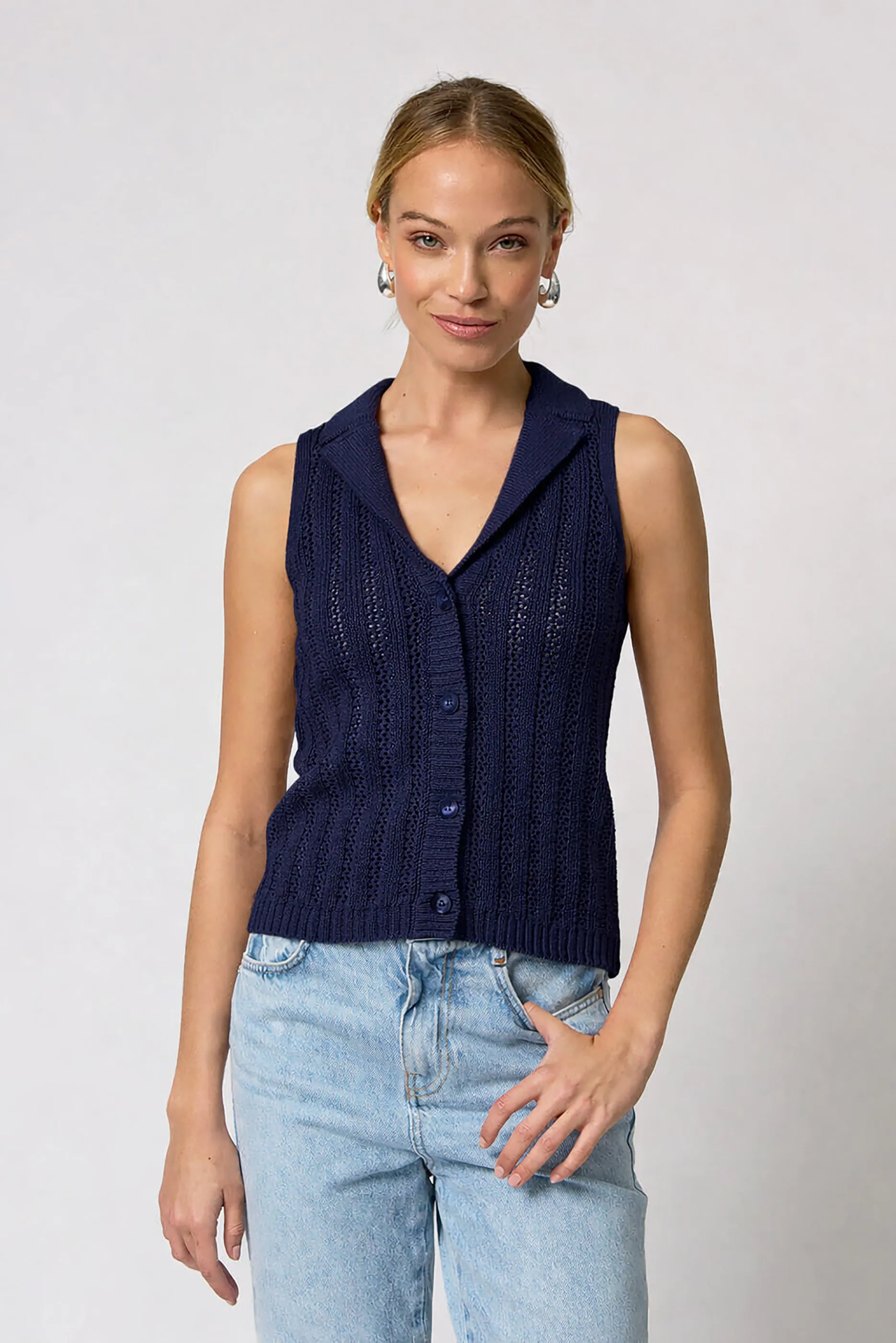 Francie Mesh Stitch Sleeveless Vest sold by Central Park West