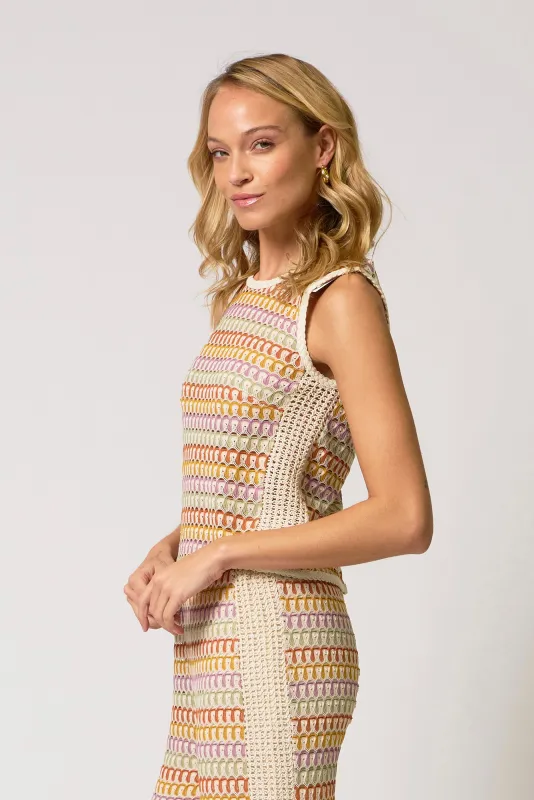 Celine Rainbow Crochet Button Back Shell made by Central Park West