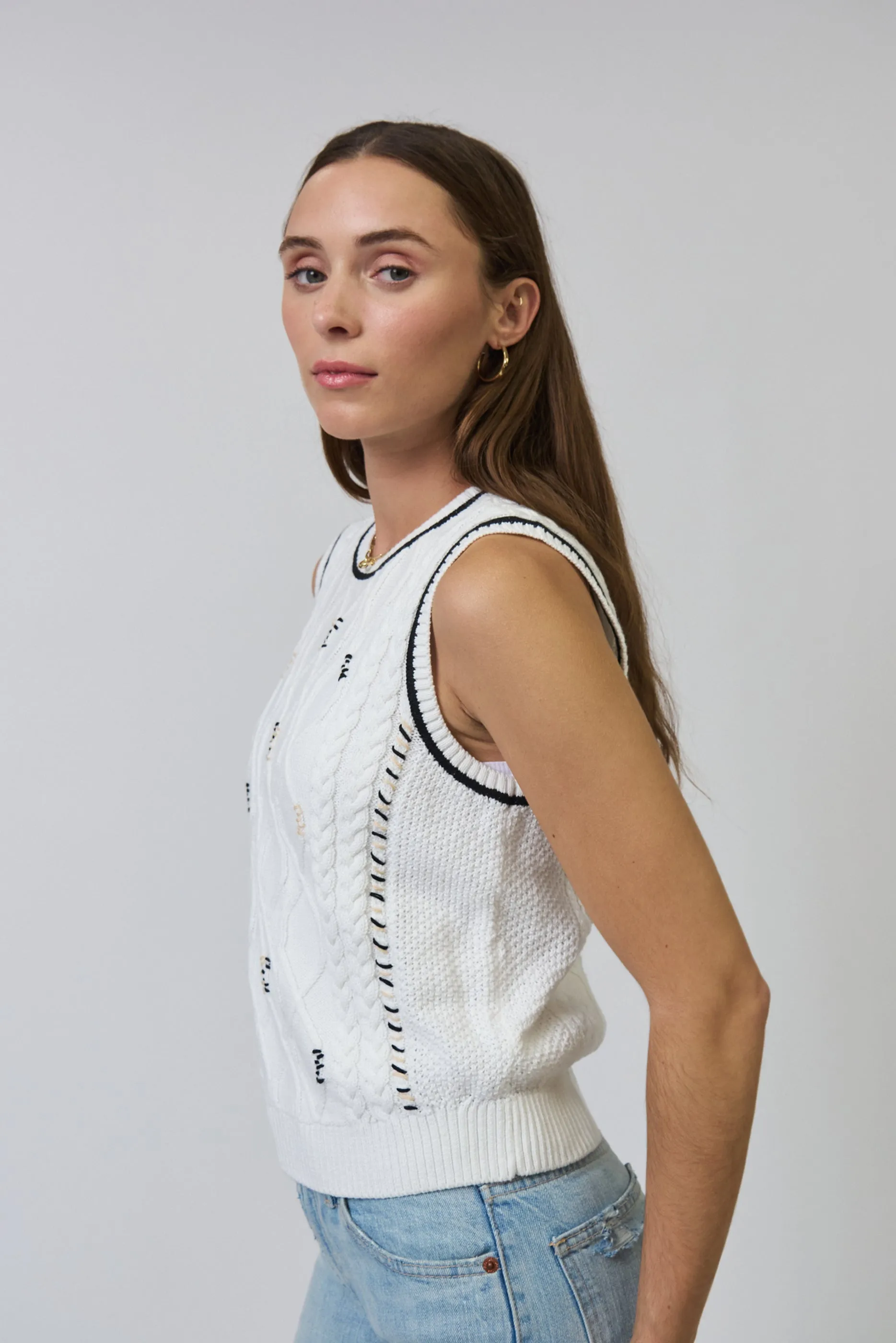 Jaden Embroidered Cable Shell sold by Central Park West product image thumbnail 2