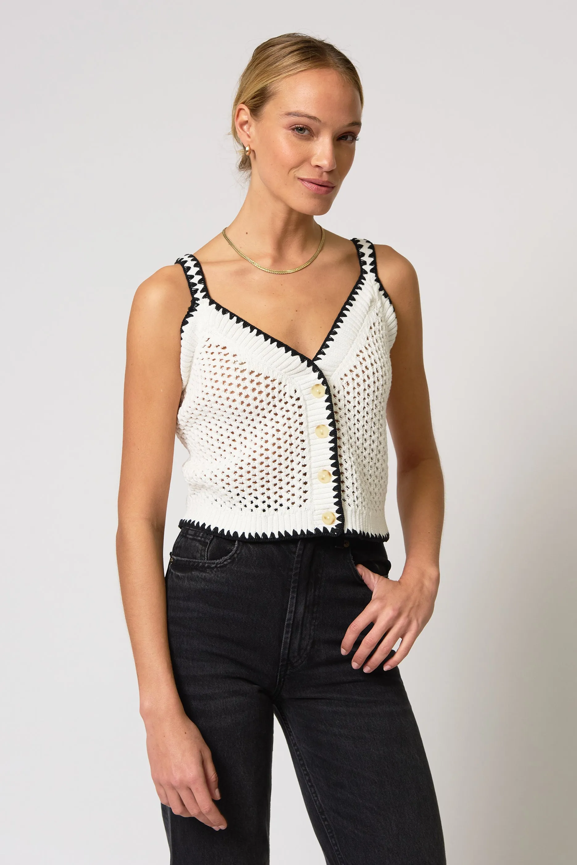 Noa Crochet Button Tank sold by Central Park West product image thumbnail 4