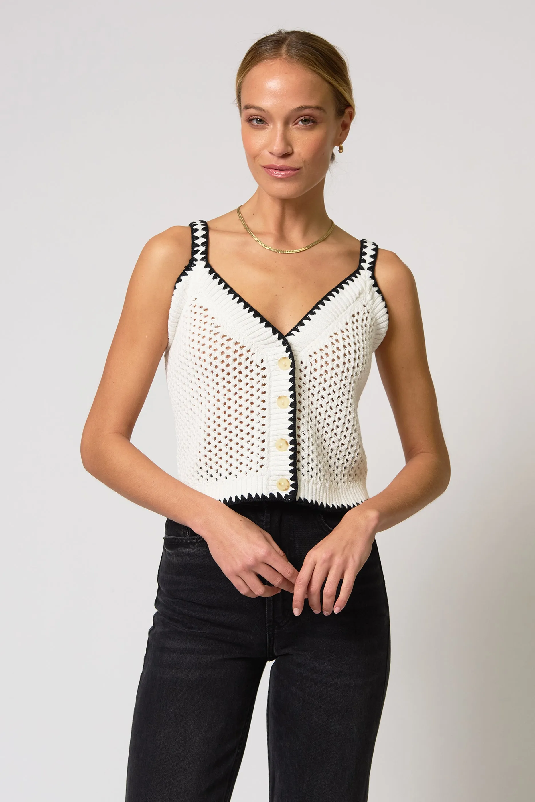 Noa Crochet Button Tank sold by Central Park West