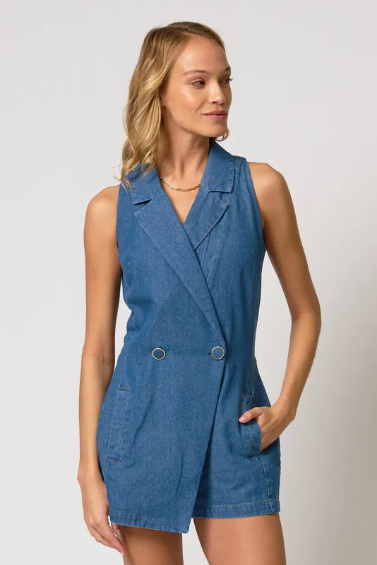 Hazel Chambray Trench Romper made by Central Park West