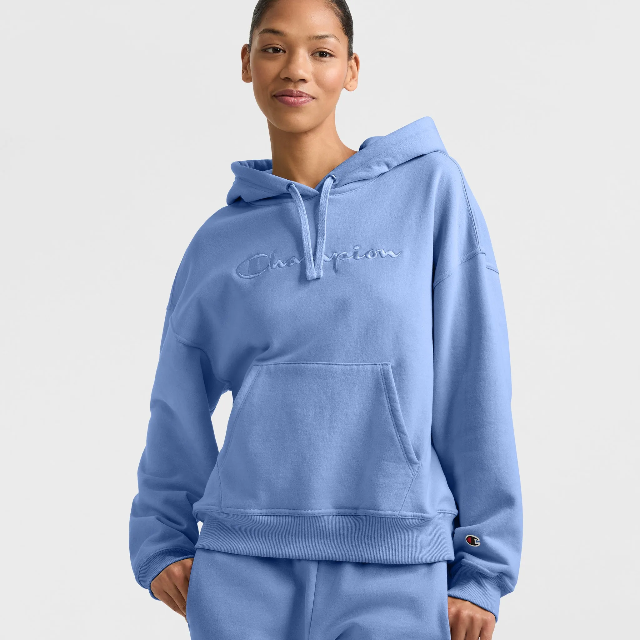 Powerblend Hoodie, Relaxed, Full Embroidered Script Logo sold by Champion