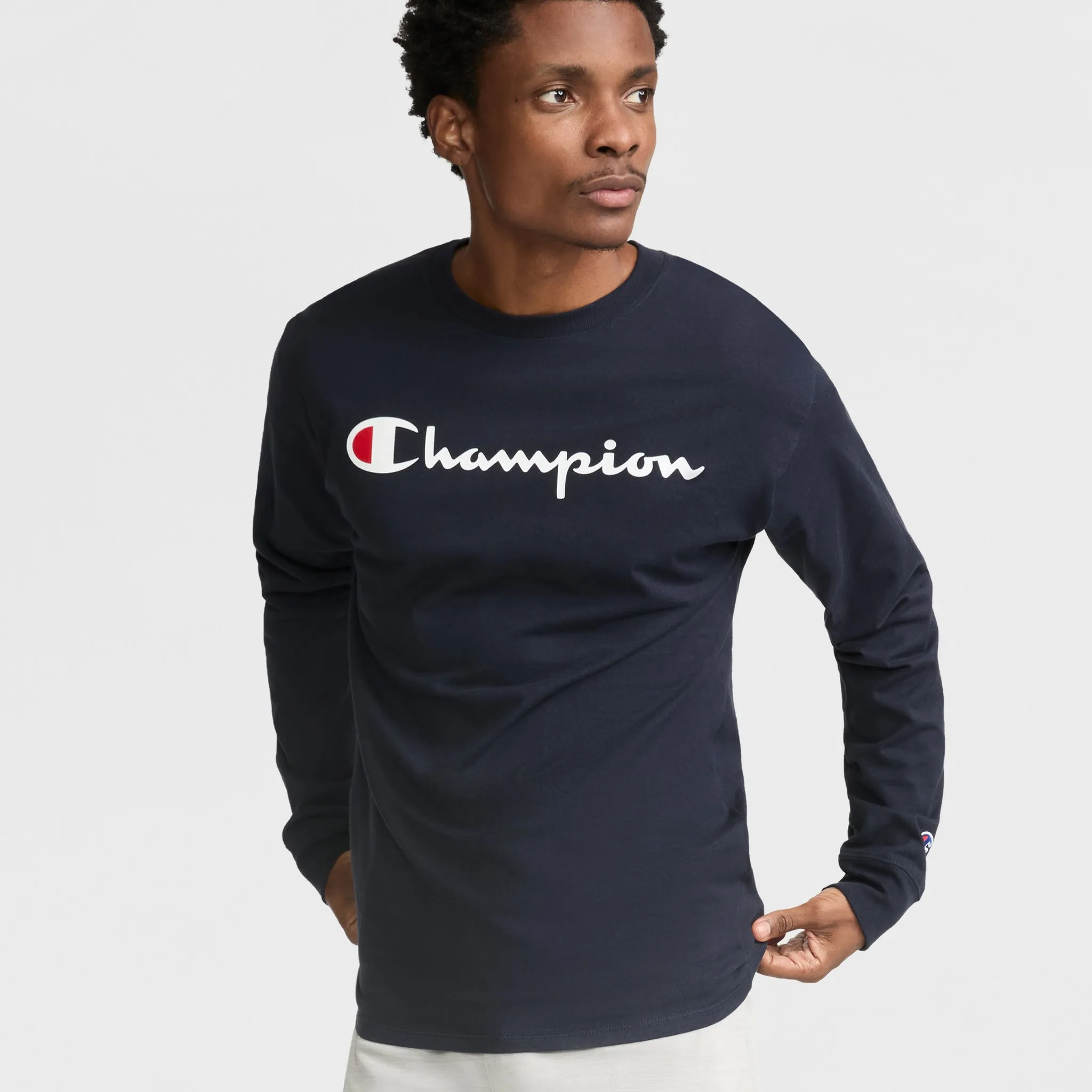 Classic Graphic Long-Sleeve T-Shirt, Script Logo sold by Champion