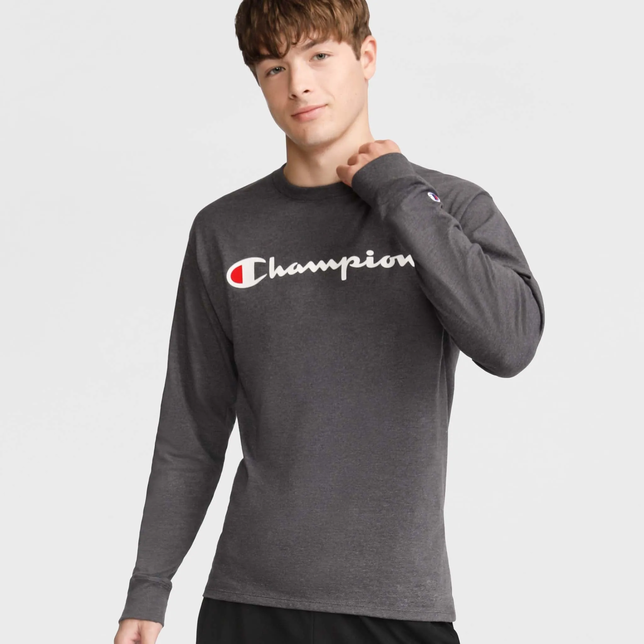 Classic Graphic Long-Sleeve T-Shirt, Script Logo sold by Champion