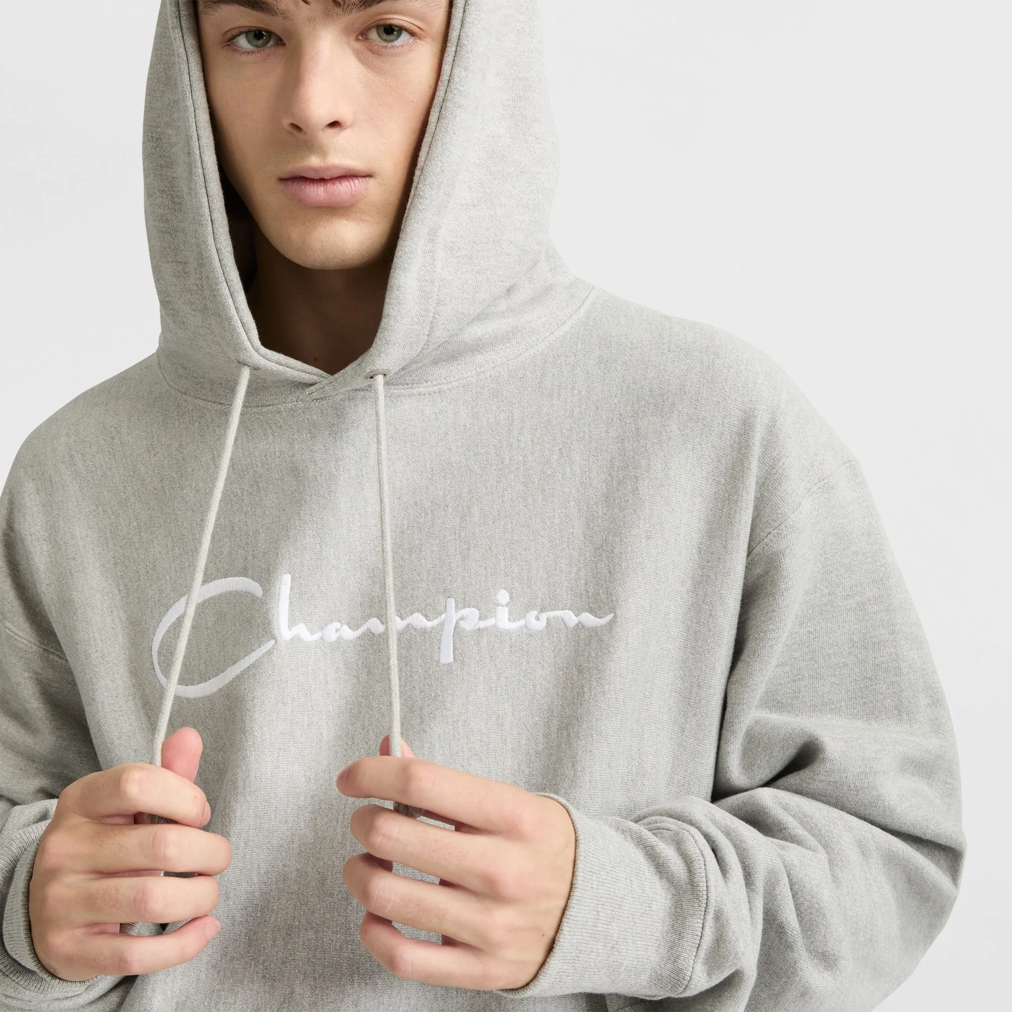 Reverse Weave Hoodie, White Vintage Script Logo sold by Champion product image thumbnail 3