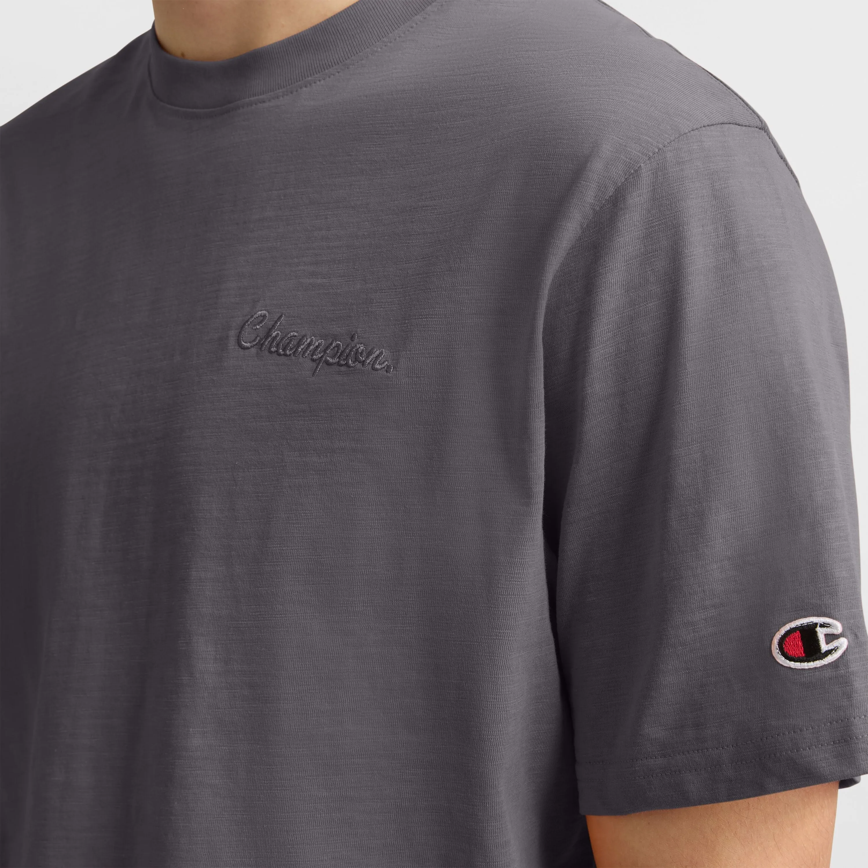Curved Hem Slub T-Shirt, Embroidered Script sold by Champion product image thumbnail 3