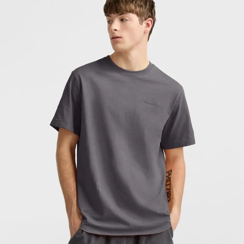 Curved Hem Slub T-Shirt, Embroidered Script made by Champion