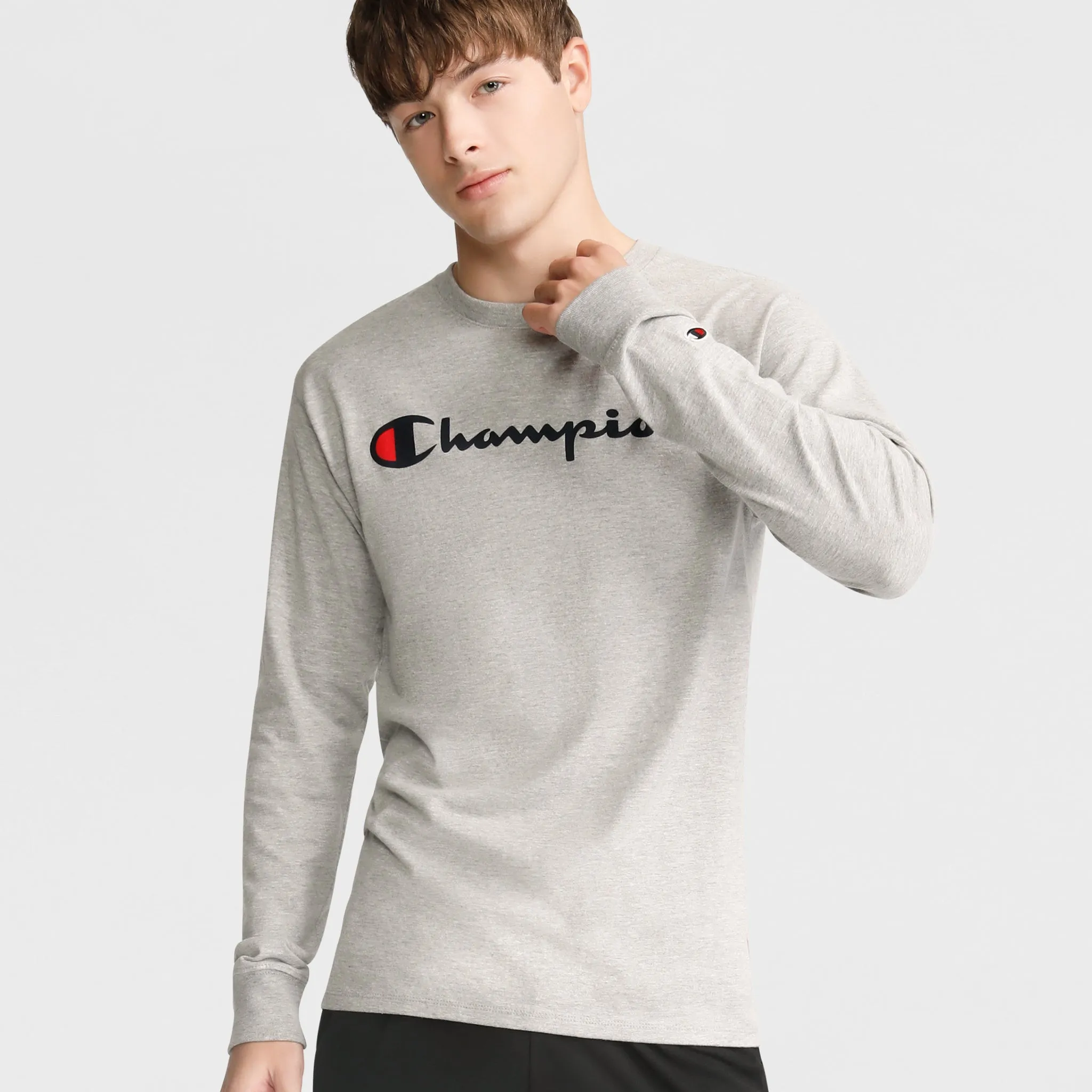 Classic Graphic Long-Sleeve T-Shirt, Script Logo sold by Champion