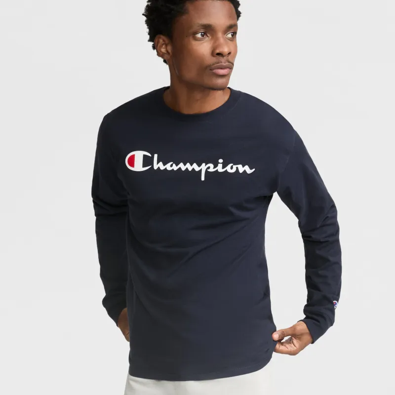 Classic Graphic Long-Sleeve T-Shirt, Script Logo sold by Champion